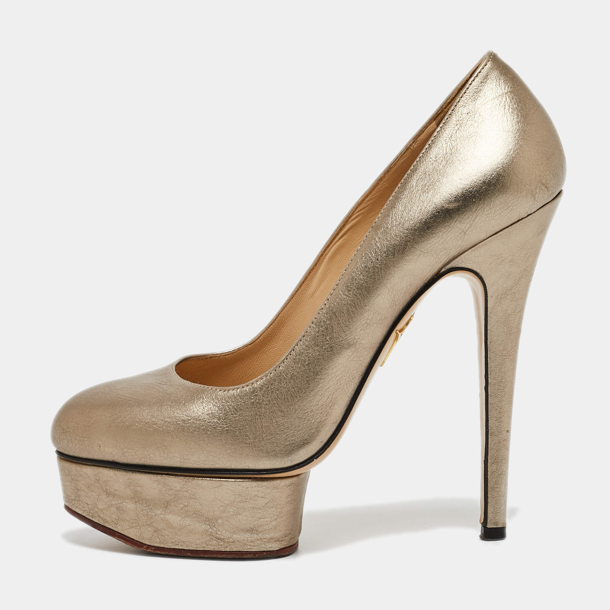 Charlotte Olympia Metallic Leather Dolly Platform Pumps Size 36.5