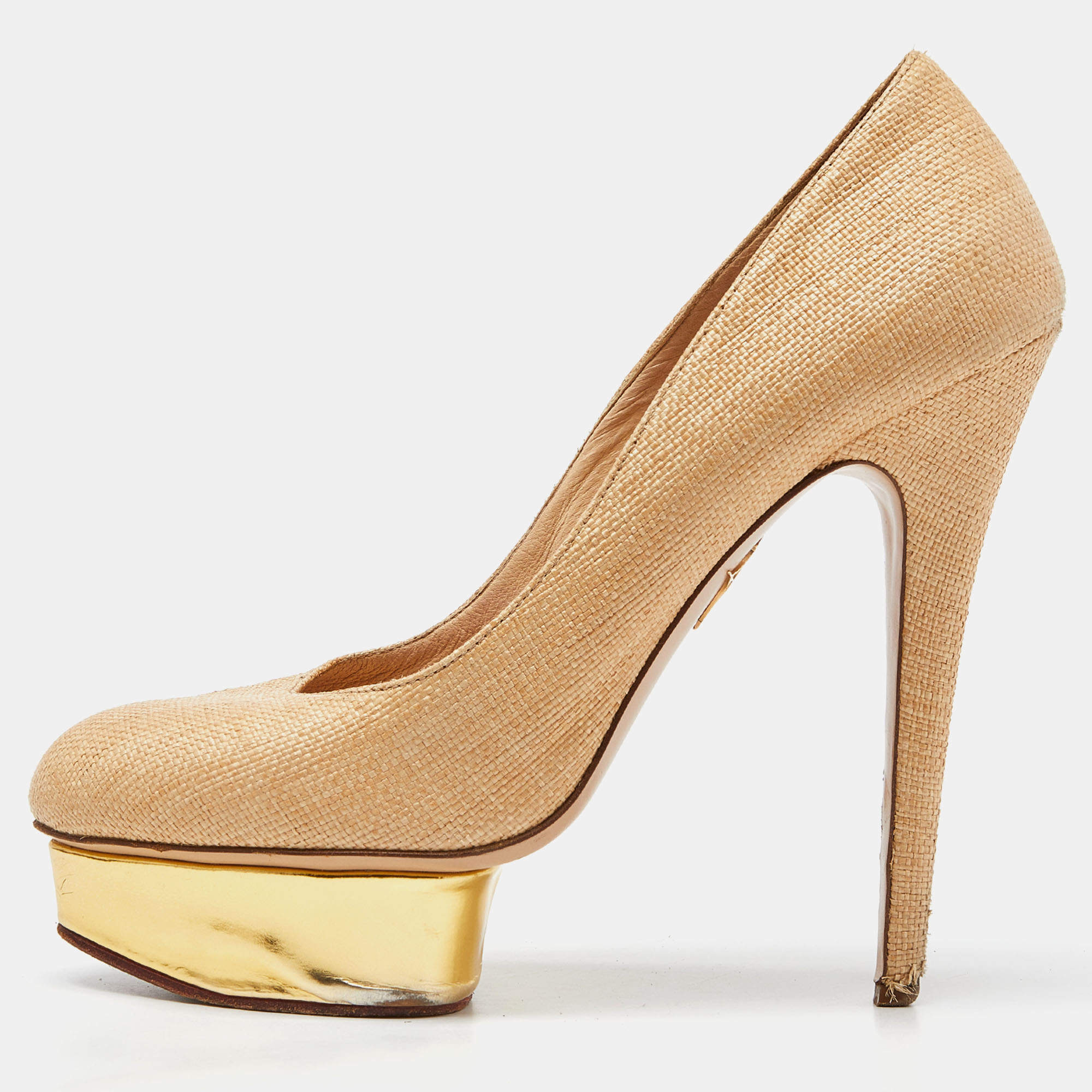 Charlotte Olympia Light Brown Raffia Dolly Pumps Size 42