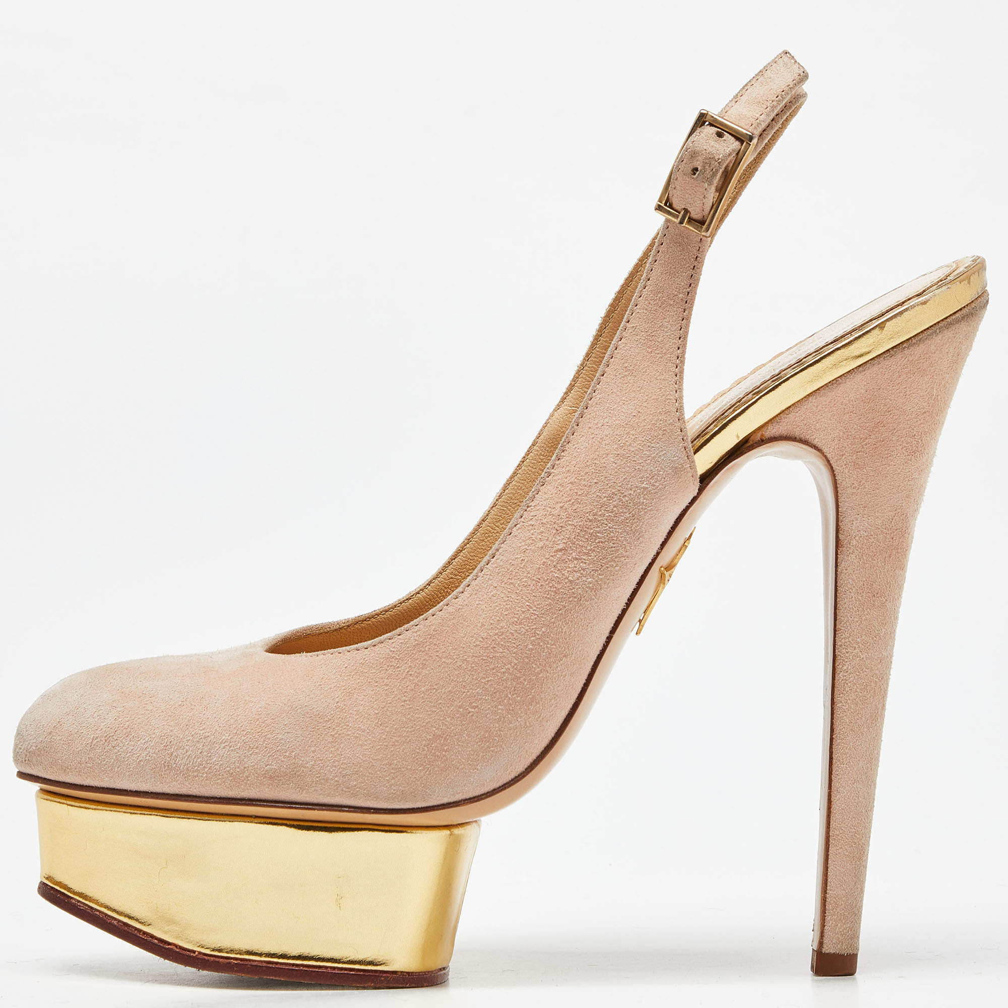 Charlotte Olympia Beige Suede Dolly Slingback Pumps Size 39