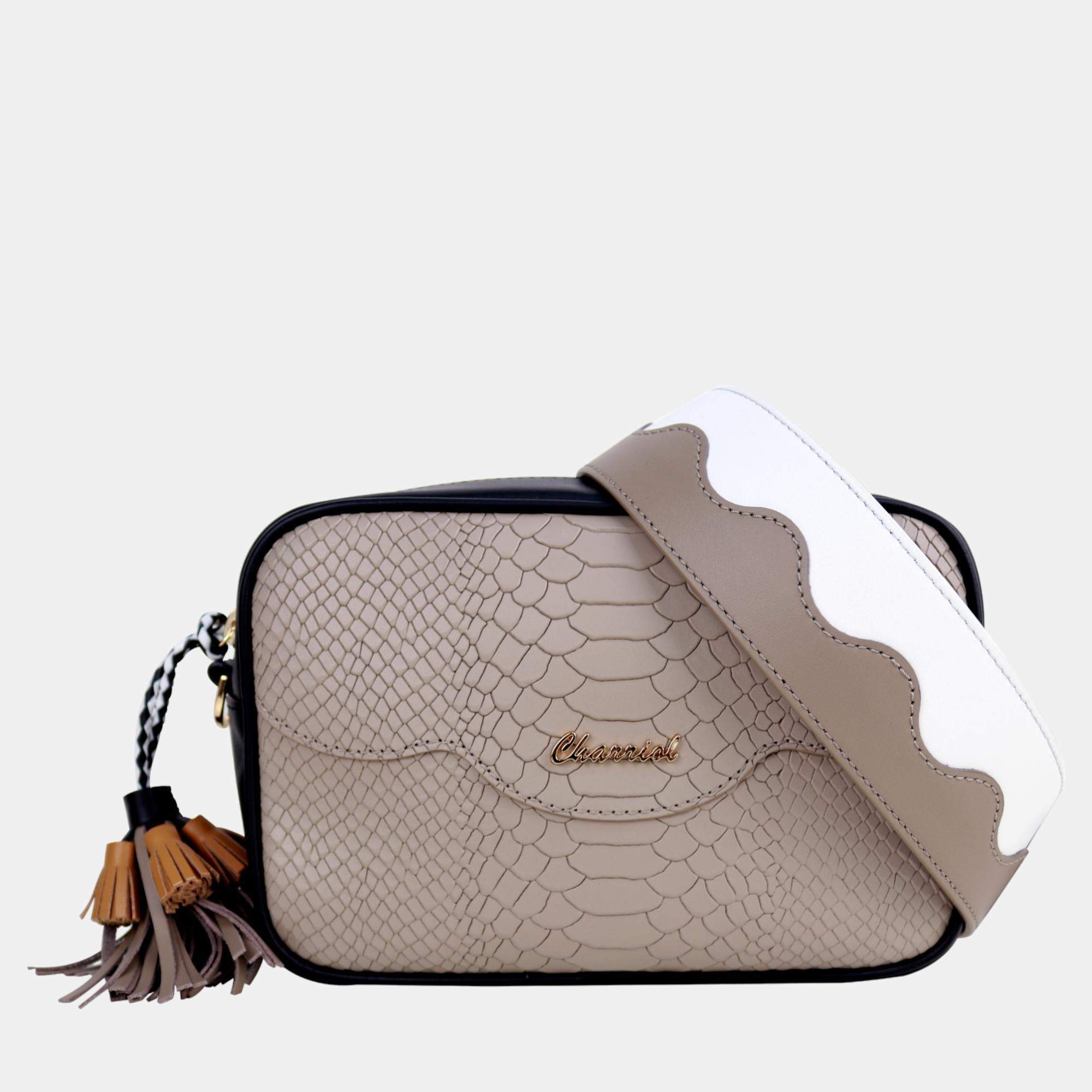 Pre Owned Charriol Stone/Black Leather PALAIS ROYAL Crossbody