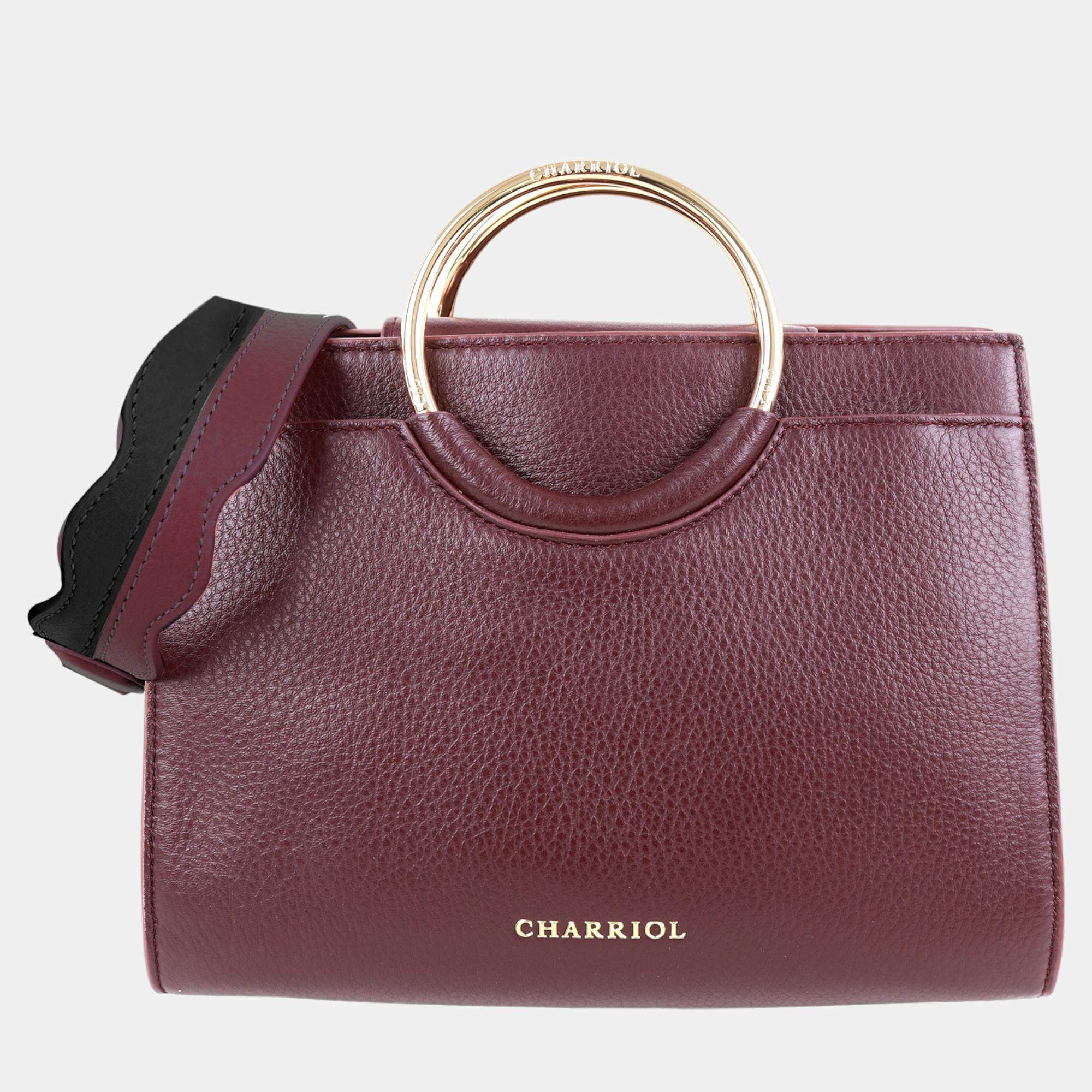 Pre Owned Charriol Chocolate/Off White Leather Forever Handbag