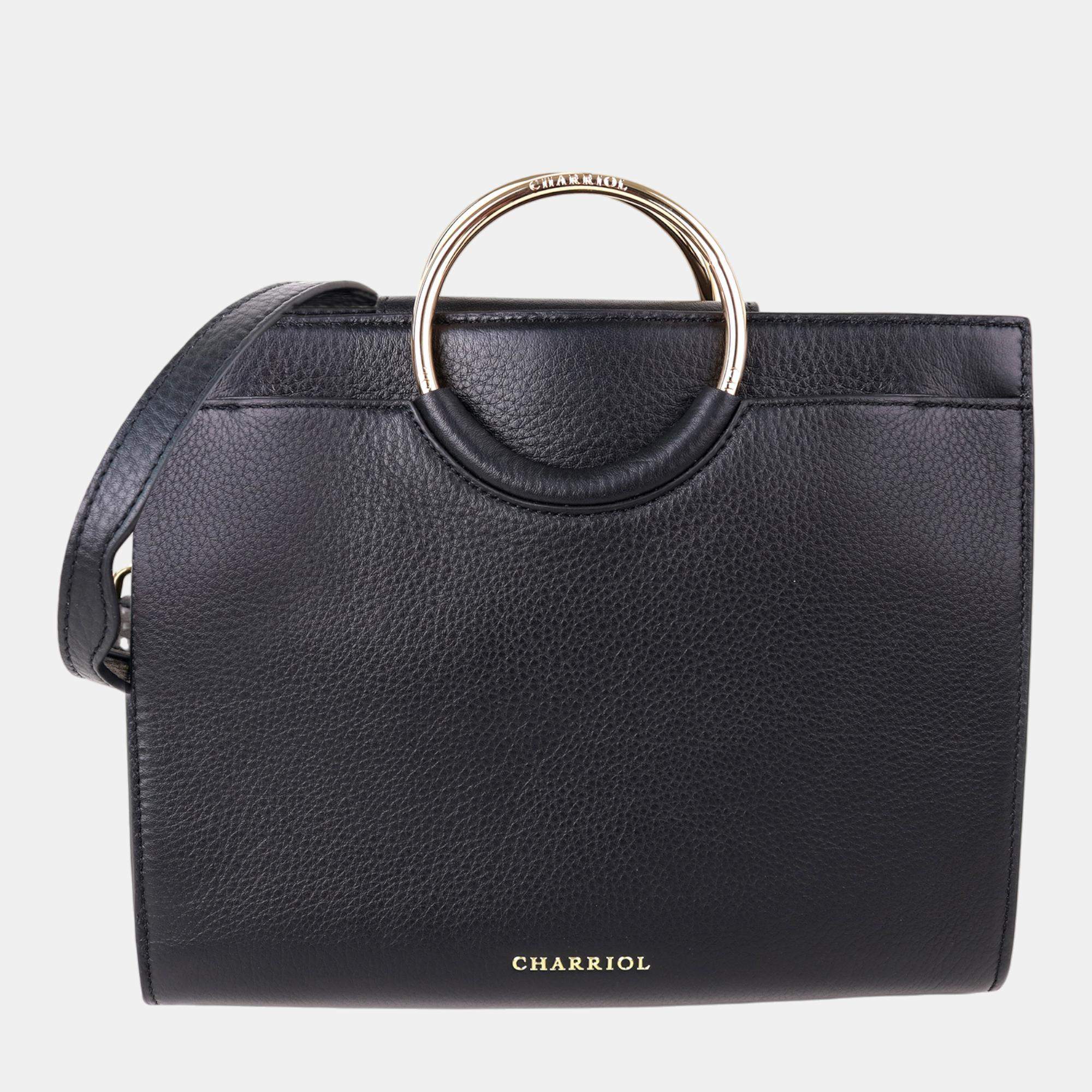 Pre Owned Charriol Black/Light Brown Leather Forever Handbag