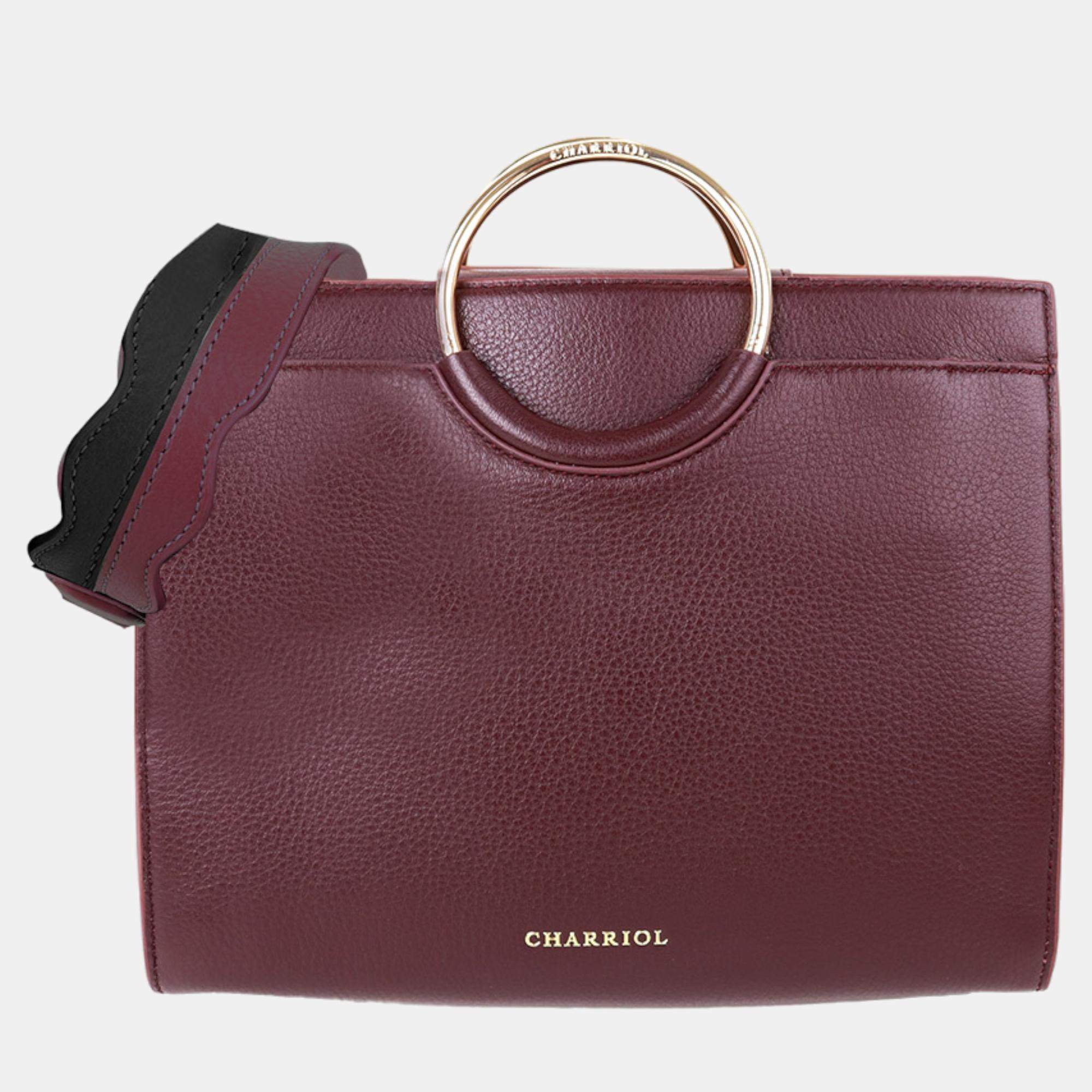 Pre Owned Charriol Chocolate/Off White Leather Forever Handbag