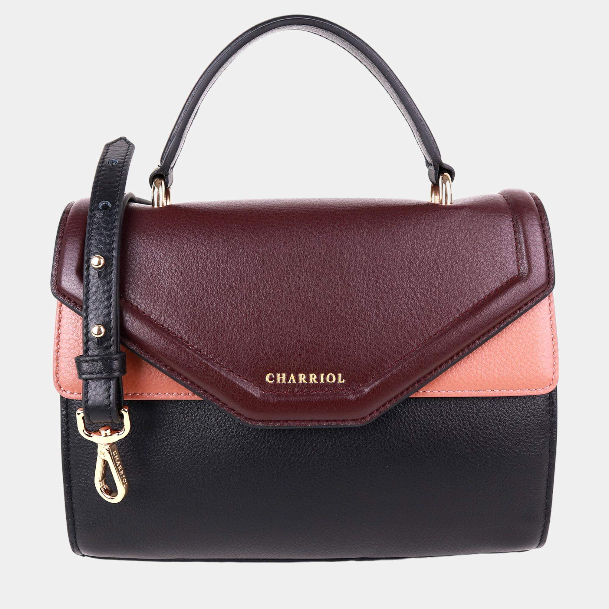 Pre Owned Charriol Black/Light Brown Leather Forever Handbag