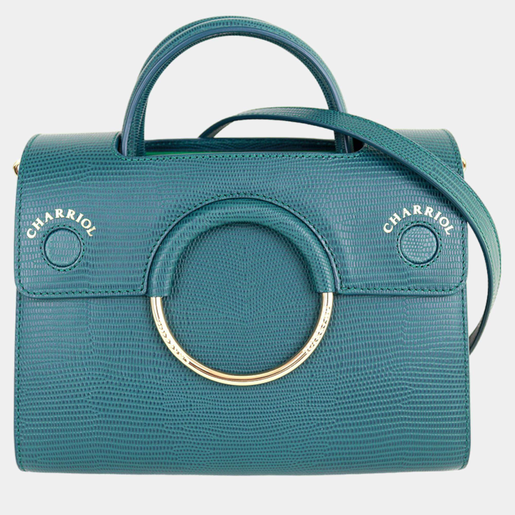 Charriol Green Leather Chameleon Handbag