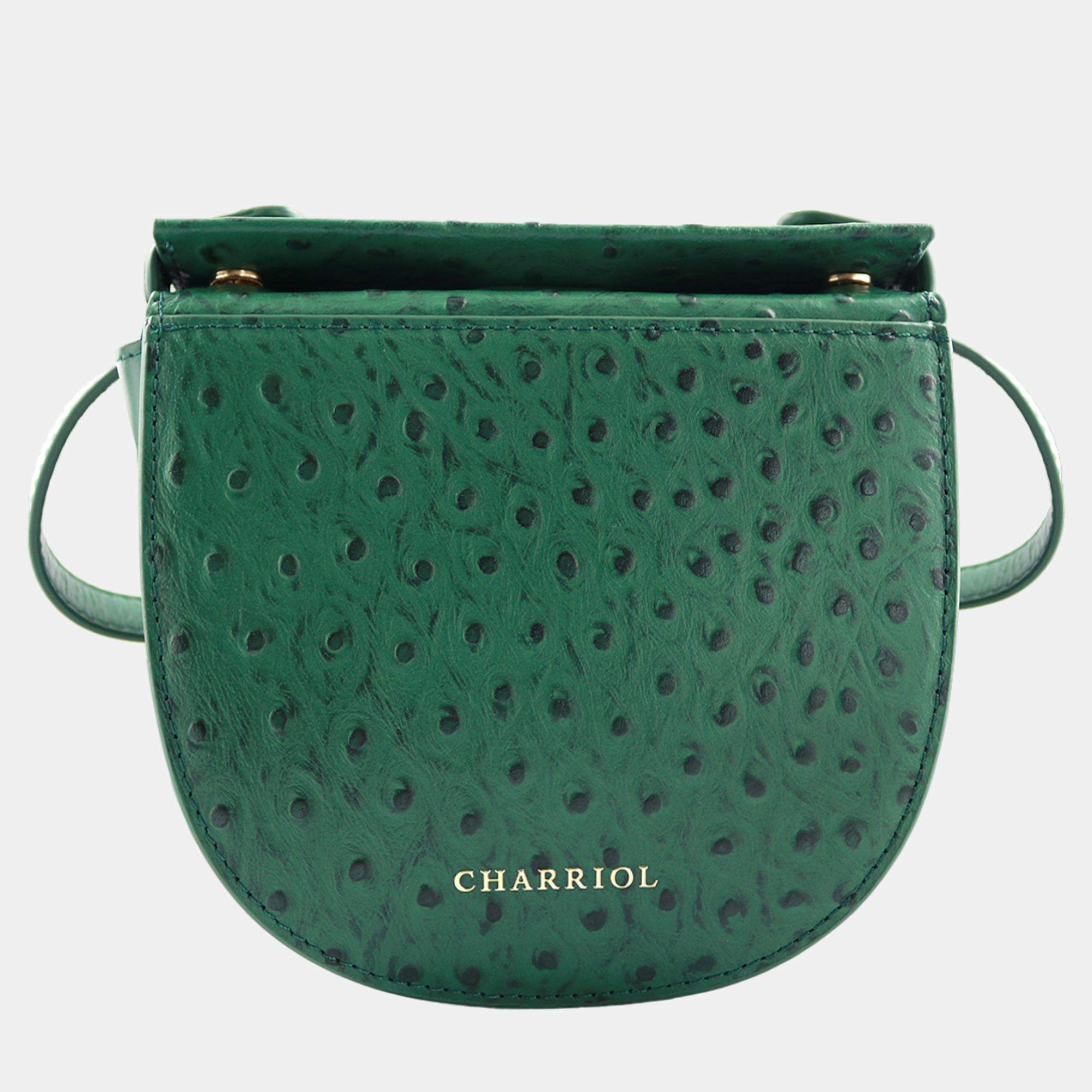 Pre Owned Charriol Green Leather Passion Ostrich Crossbody