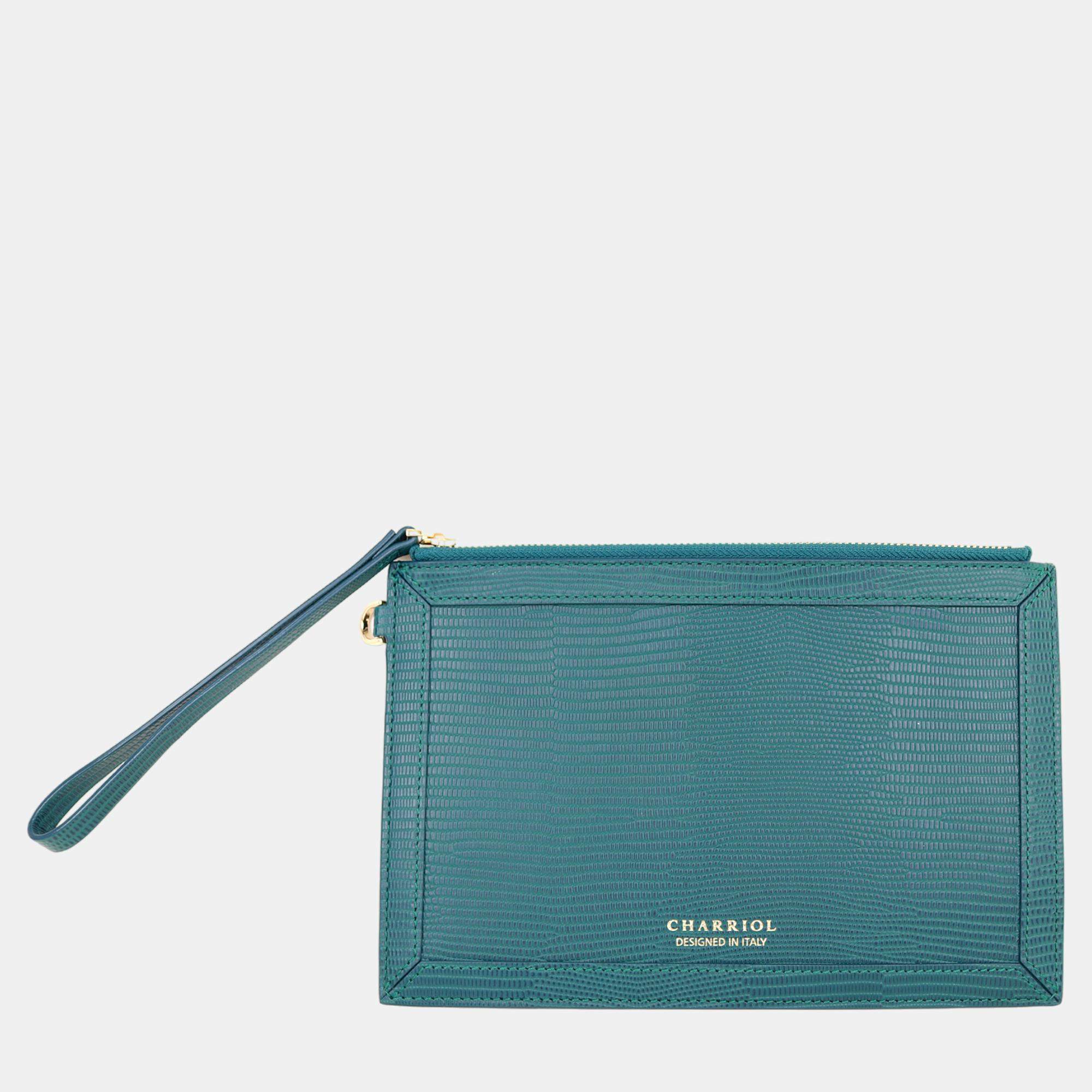Charriol Green Leather Chameleon Pouches