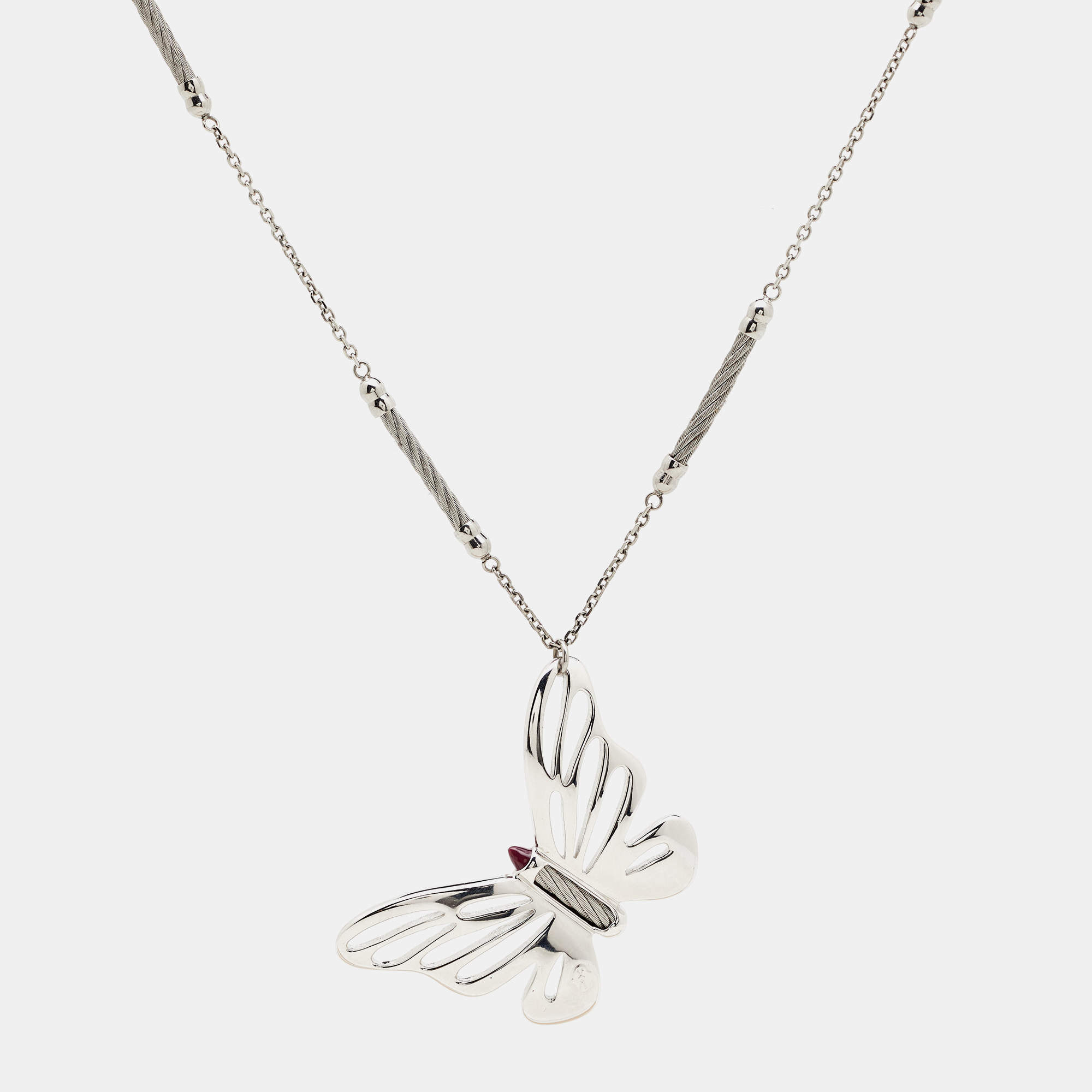 Charriol  Butterfly Enamel Silver Tone Necklace