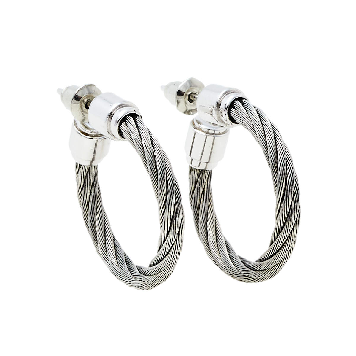 Pre Owned Charriol Celtic Silver Tone Cable Hoop Earrings