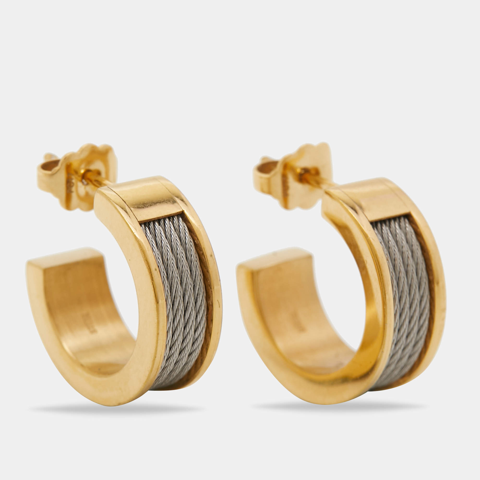 Pre Owned Charriol Forever Yellow Gold PVD Coated Cable Hoop Earrings