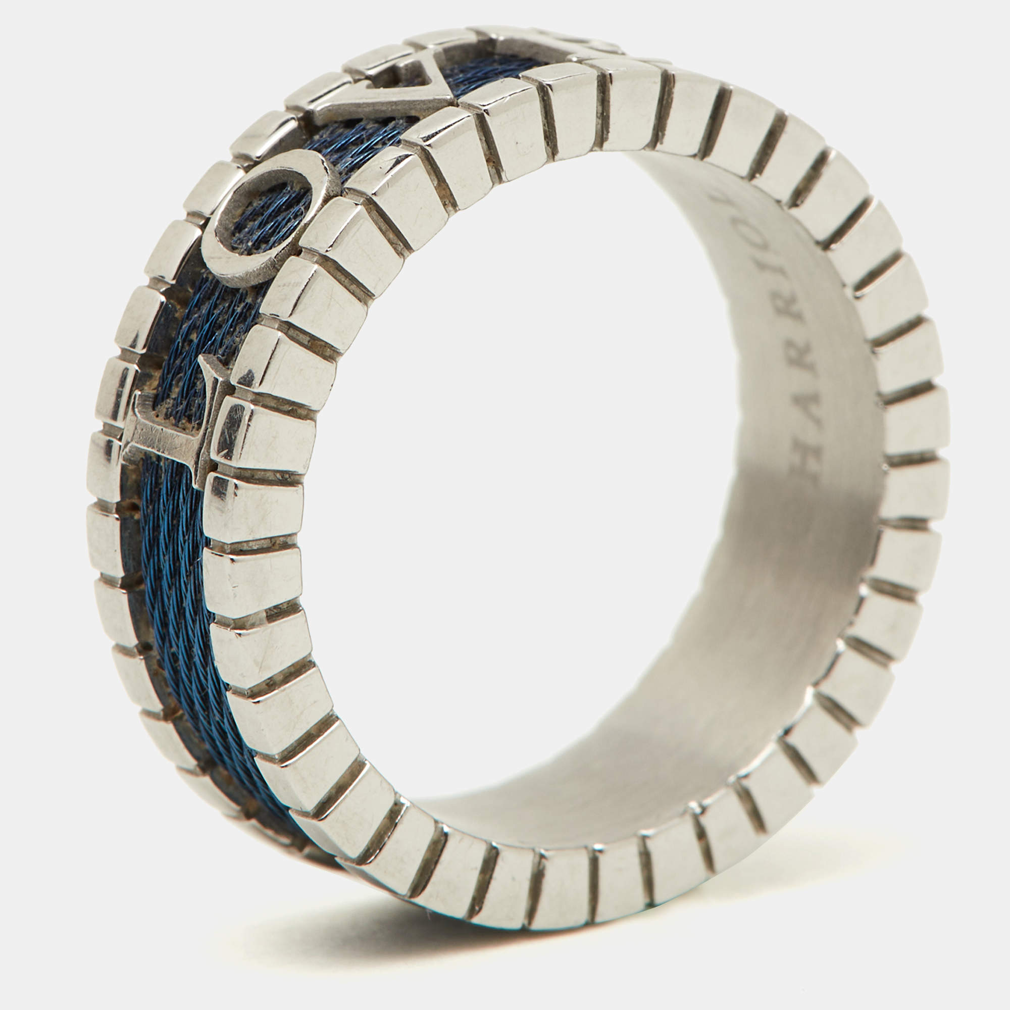 Pre Owned Charriol Silver & Blue Twisted Cable Loved Band Ring Size 62