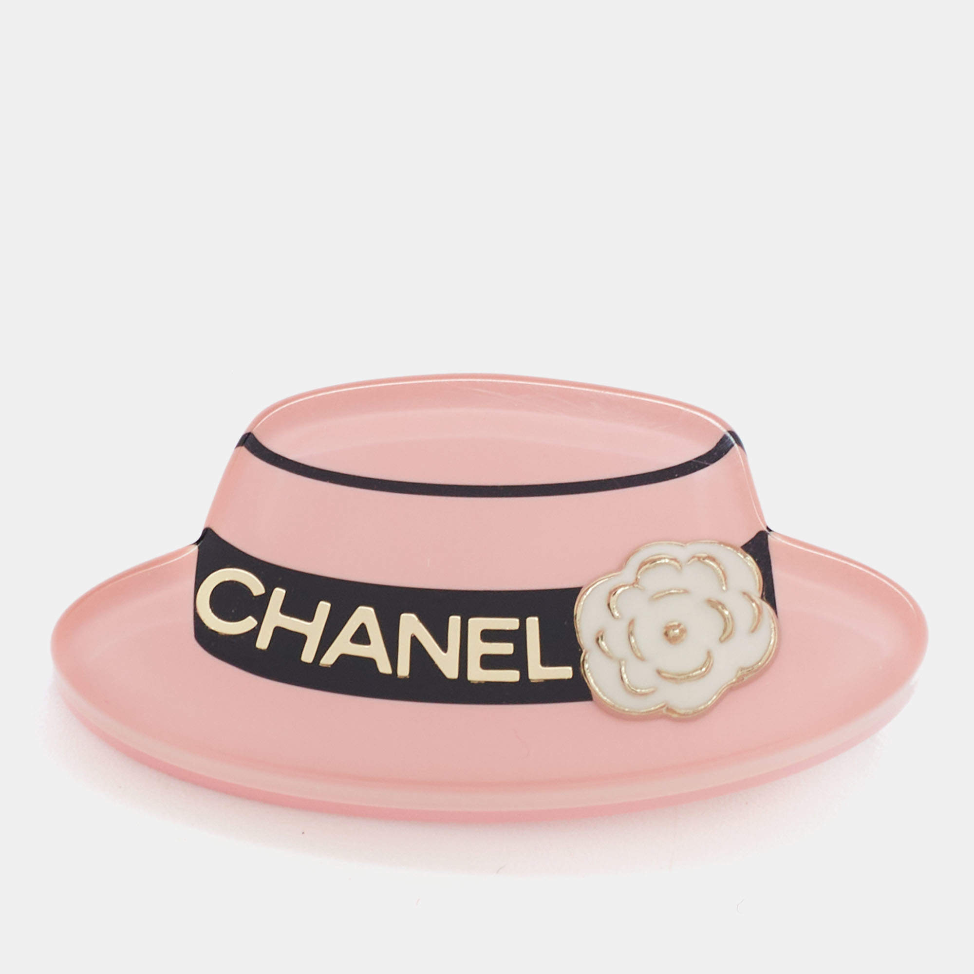 Pre Owned Chanel Hat Resin Gold Tone Brooch