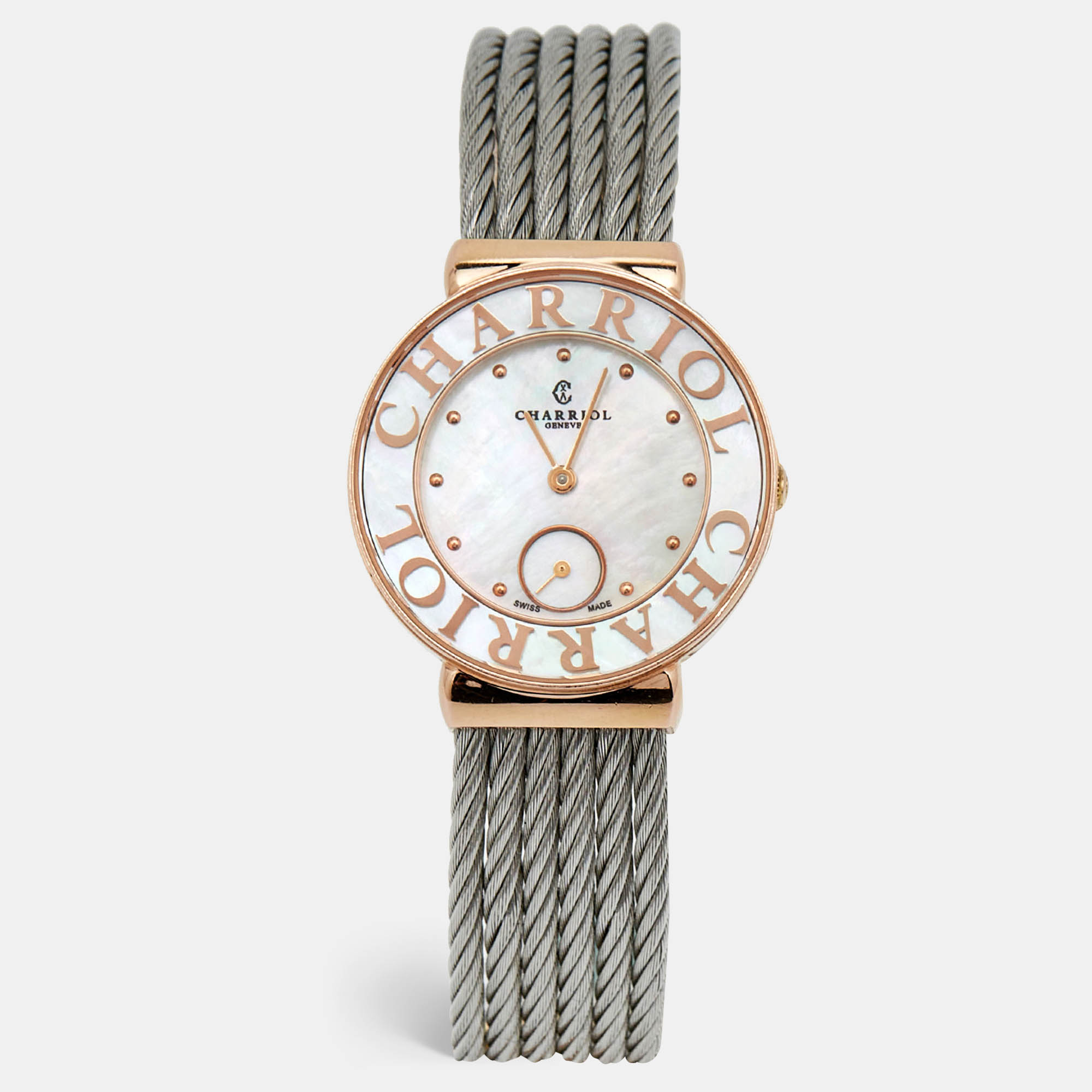 Pre Owned Charriol Mother Of Pearl Gold Plated And Stainless Steel St-Tropez ST30PC.560.014 Women's Wristwatch 30 mm