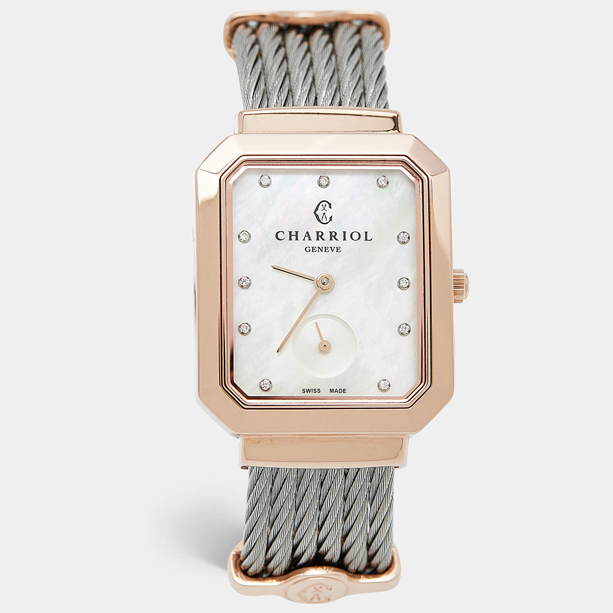 Pre Owned Charriol Mother Of Pearl Diamond Two-Tone Stainless Steel St-Tropez STREP-560-001 Women's Wristwatch 30 mm