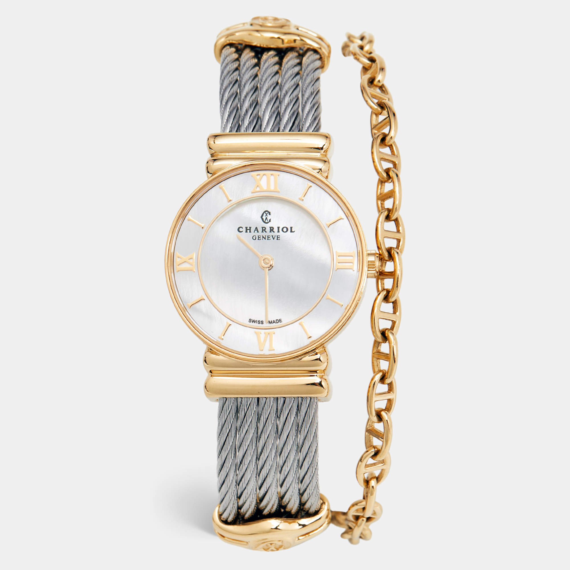 Pre Owned Charriol Mother Of Pearl Two-Tone Stainless Steel ST-Tropez Ref.028/3 Women's Wristwatch 24.50 mm