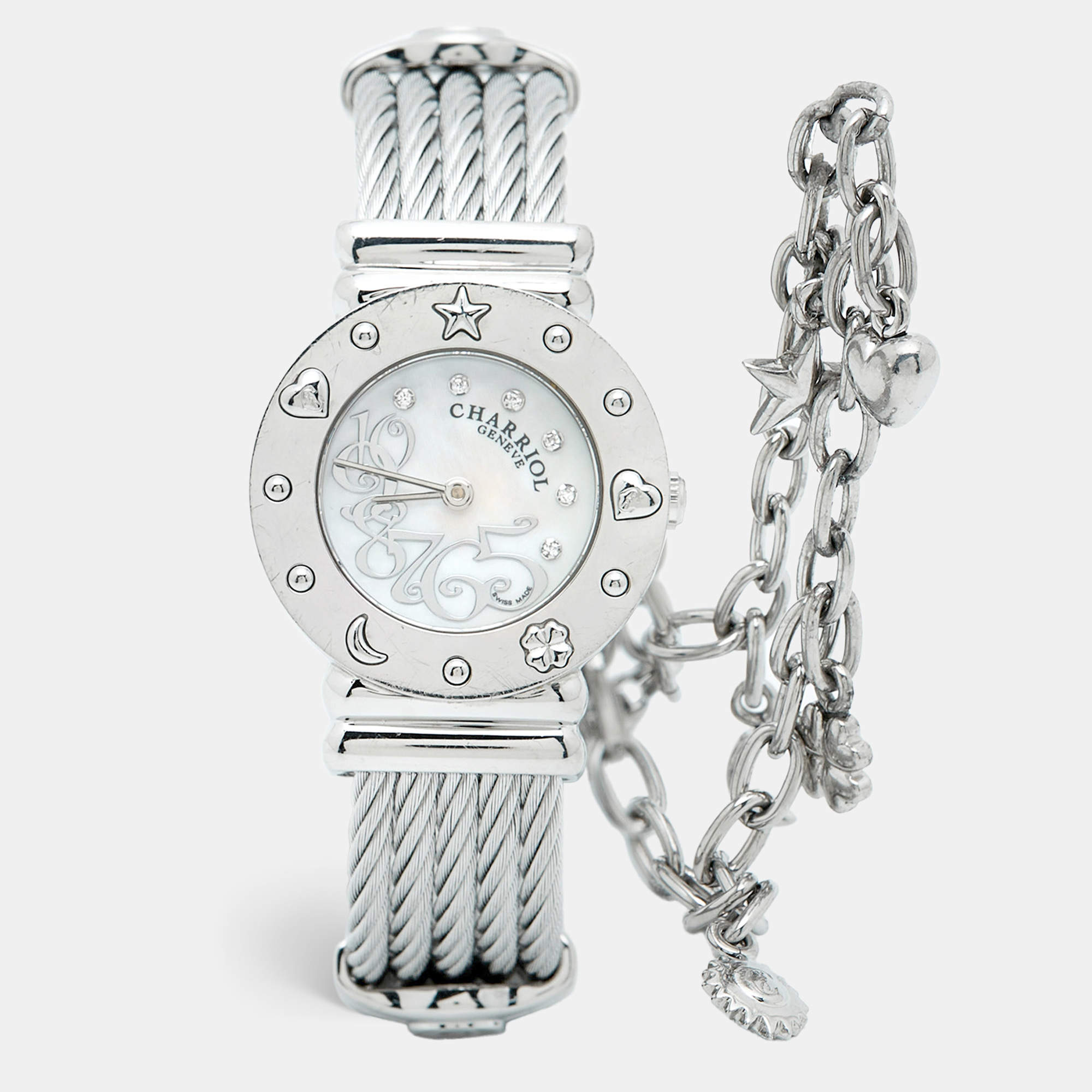 Pre Owned Charriol Mother Of Pearl Diamond Stainless Steel St Tropez Classic Ref. 028/2 Women's Wristwatch 24.50 mm