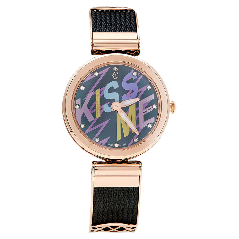 Pre Owned Charriol Mother of Pearl Diamond Two Tone PVD Coated Stainless Steel Forever FE32302016 Women's Wristwatch 32 mm