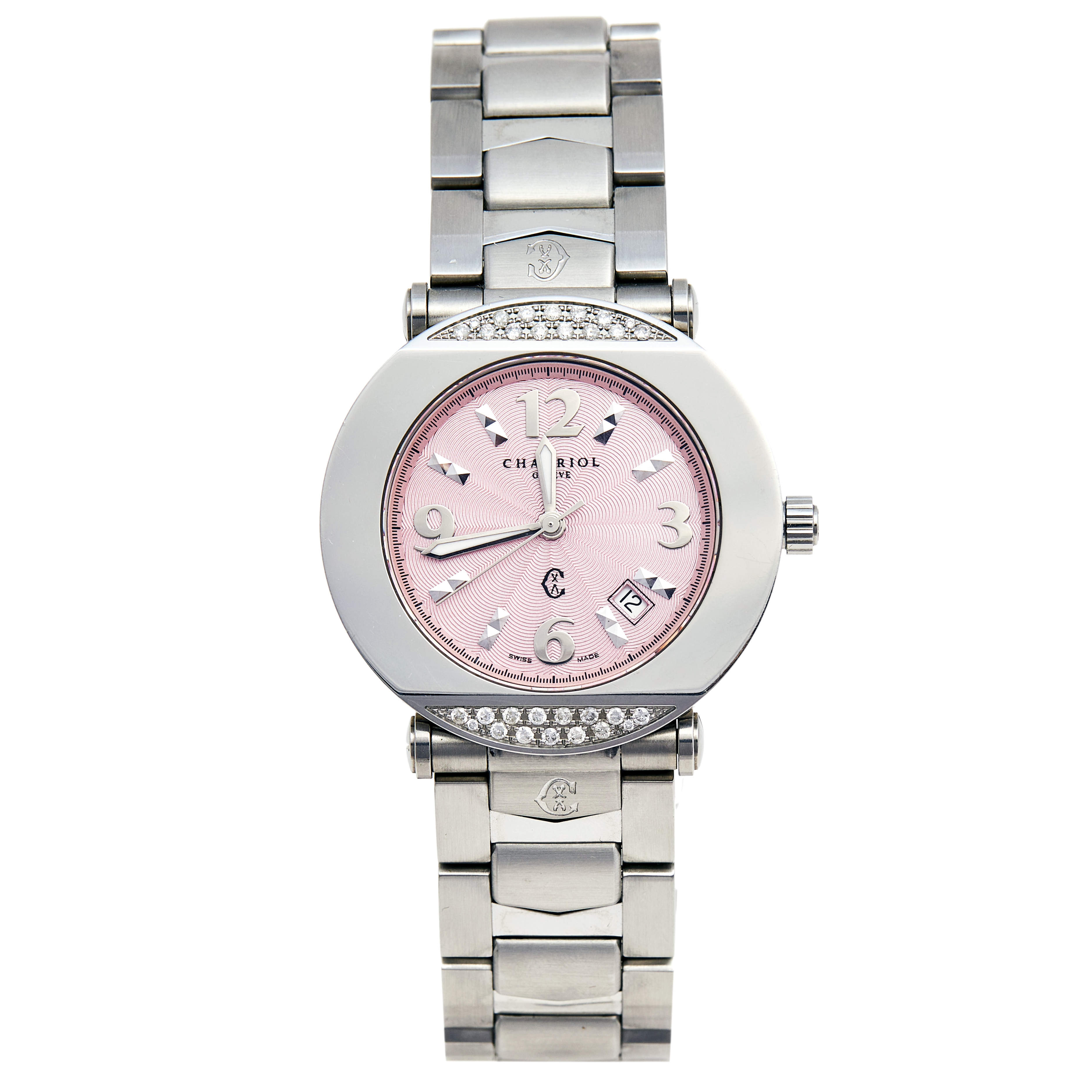 Pre Owned Charriol Pink Stainless Steel Diamonds Colvmbvs CCR38 Women's Wristwatch 38 mm