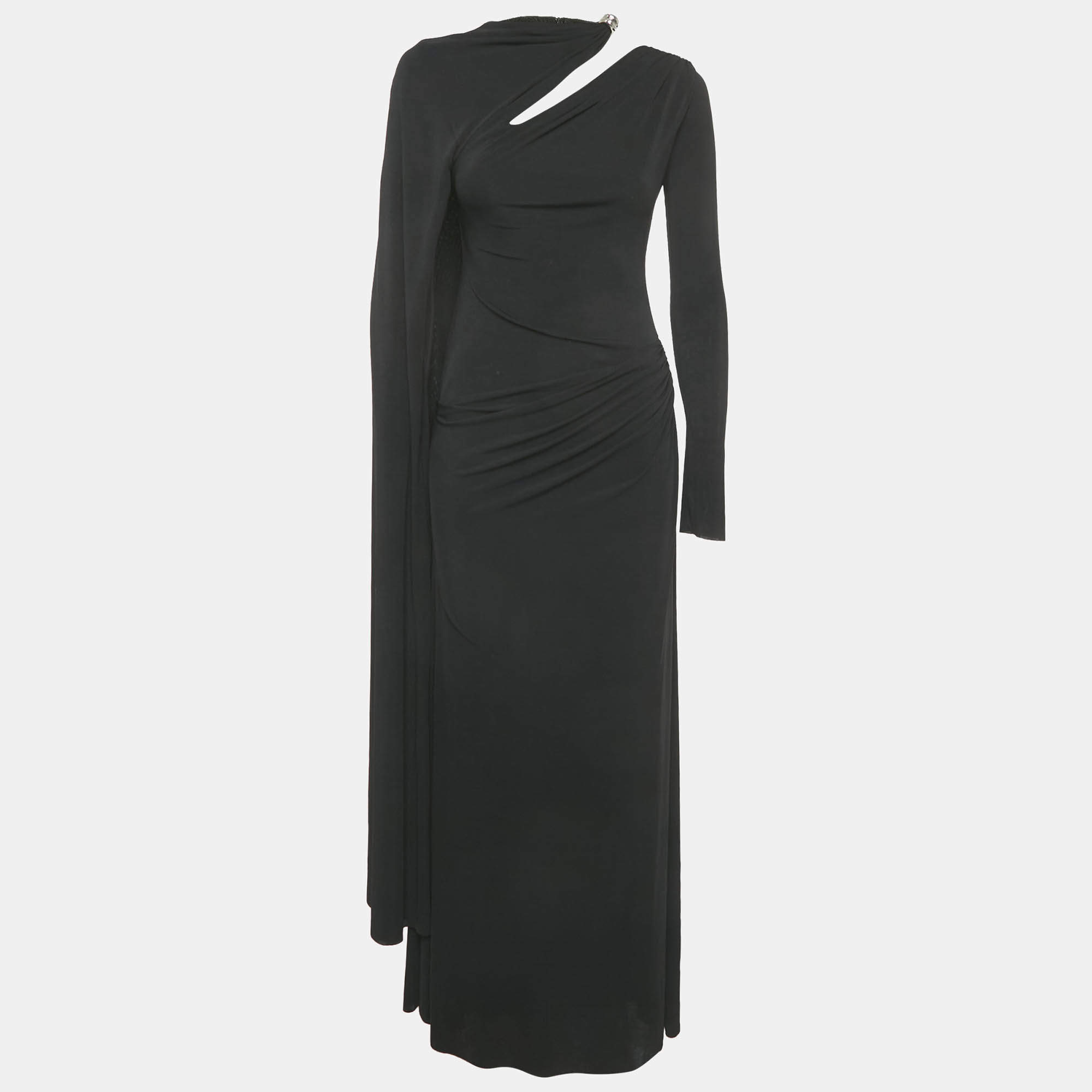 Pre Owned Chats By C.Dam Black Jersey Asymmetric Draped Gown S