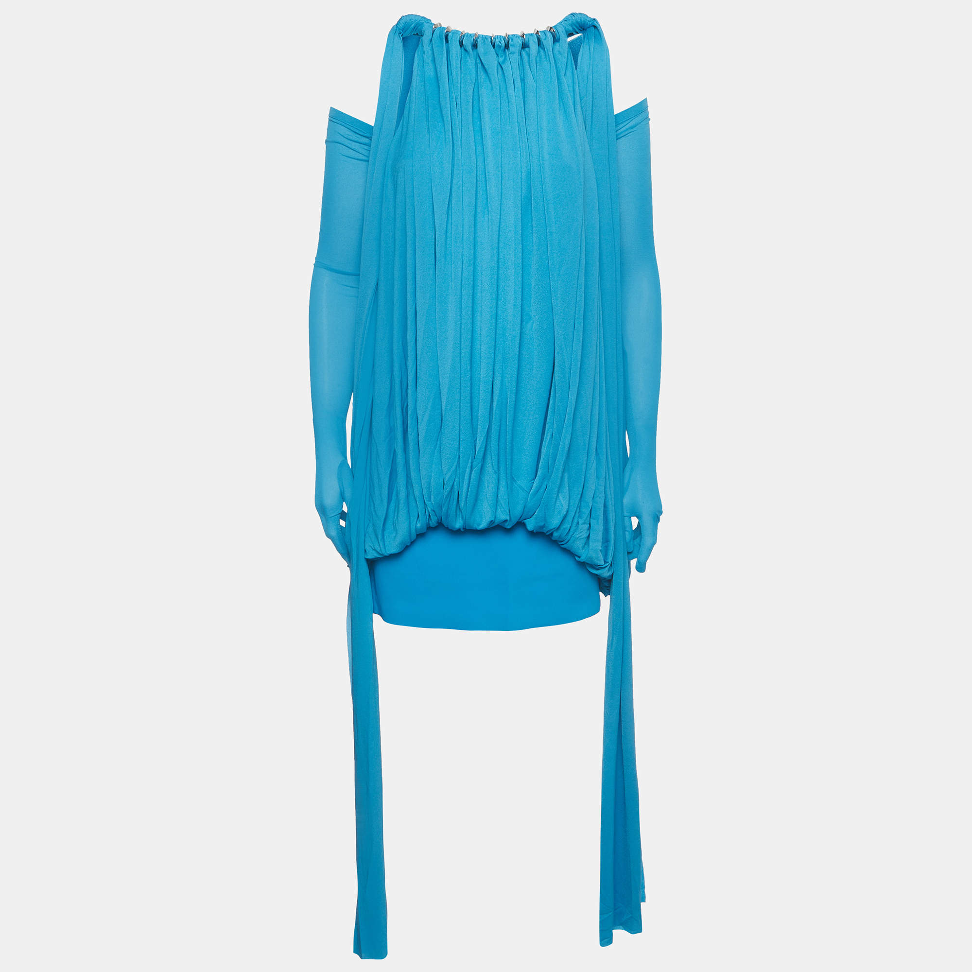 Pre Owned Chats By C.Dam Blue Jersey& Stretch Crepe Draped Rosalind Set S