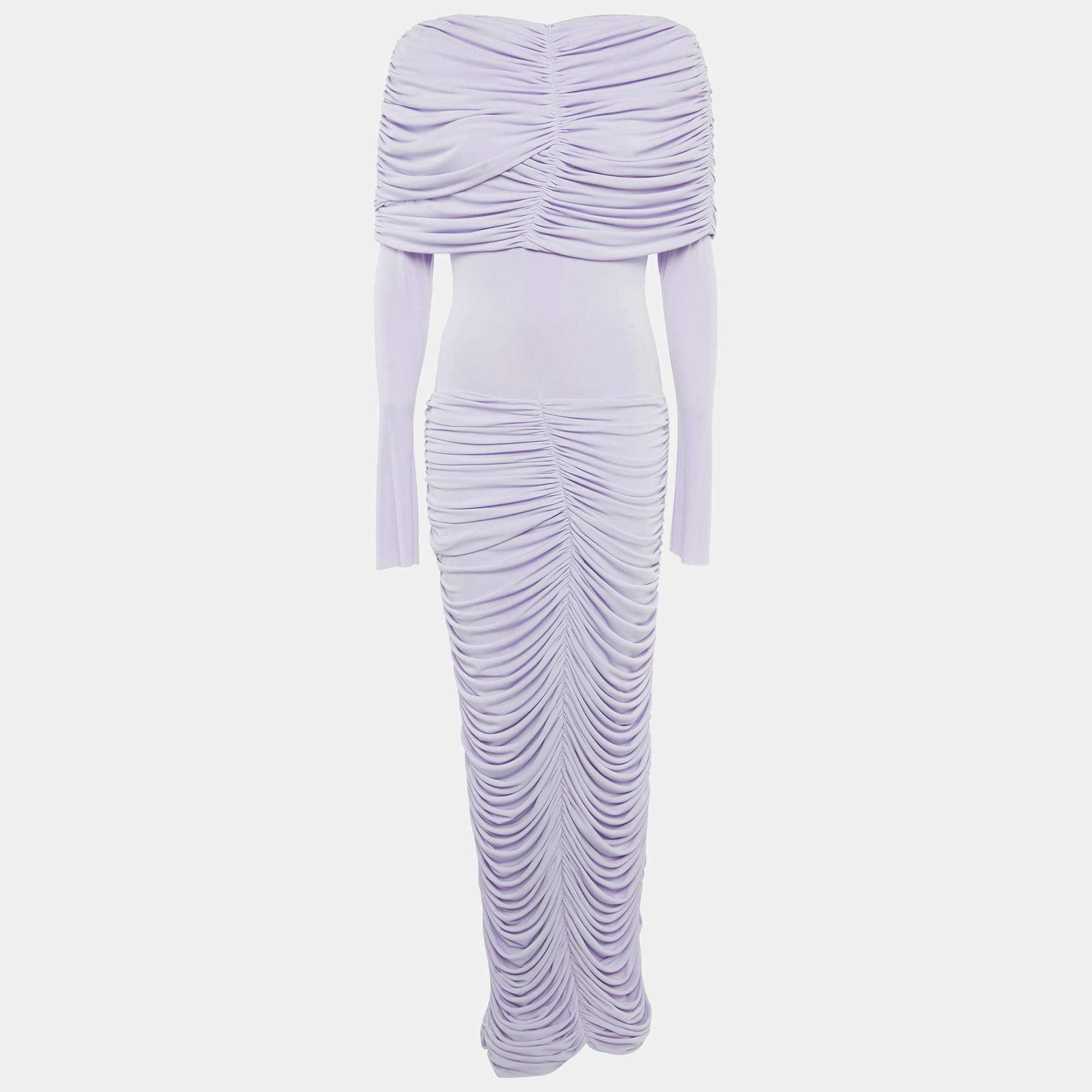 Pre Owned Chats By C.Dam Lavender Jersey Knit Ruched Serafina Maxi Dress S