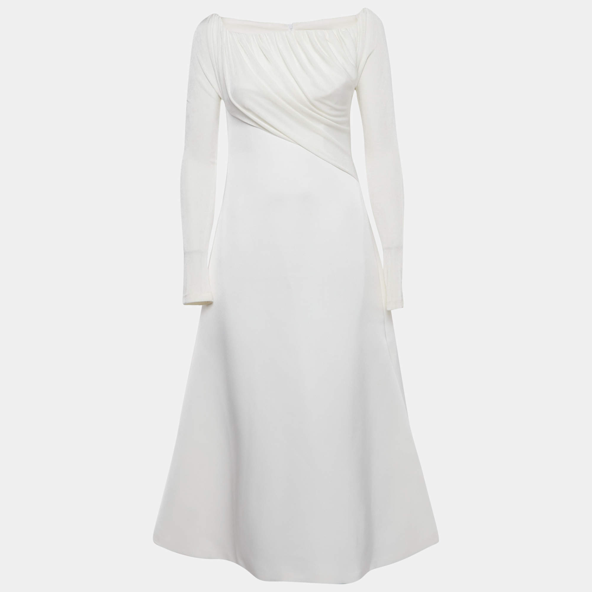 مملوكة مسبقًا Chats By C.Dam White Jersey and Crepe Off-Shoulder Long Dress S