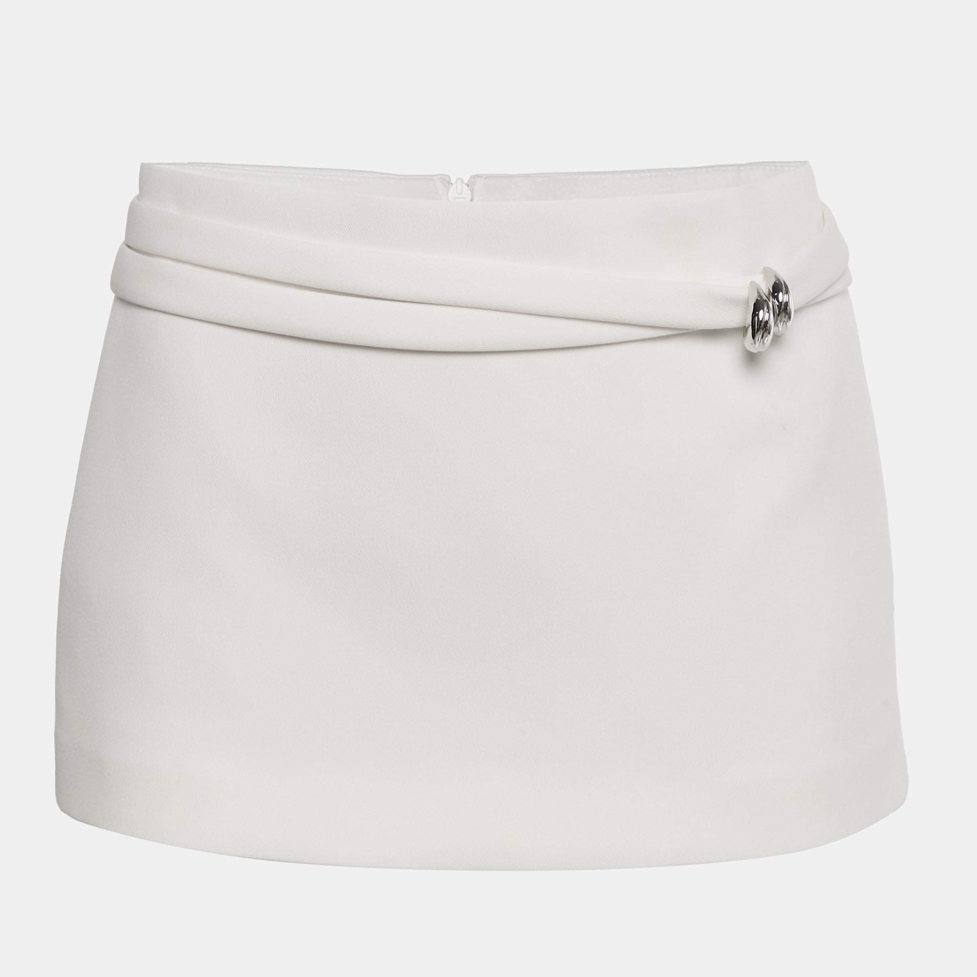 مملوكة مسبقًا Chats by C.Dam White Gabardine Waist-Detail Mini Skirt S