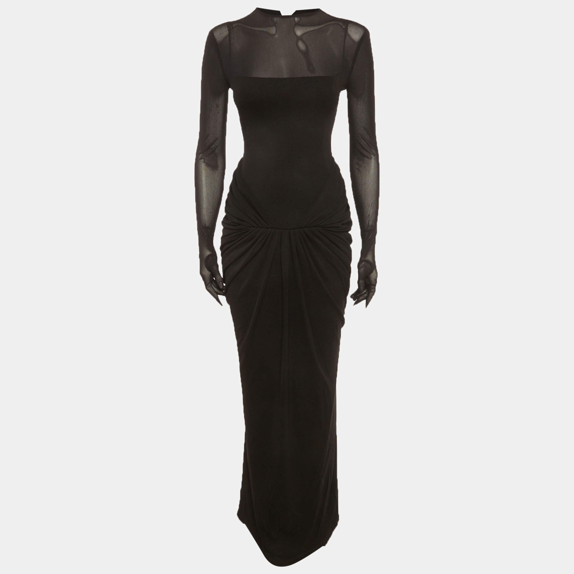 Pre Owned Chats By C.Dam Black Jersey Draped Serena Maxi Dress XS