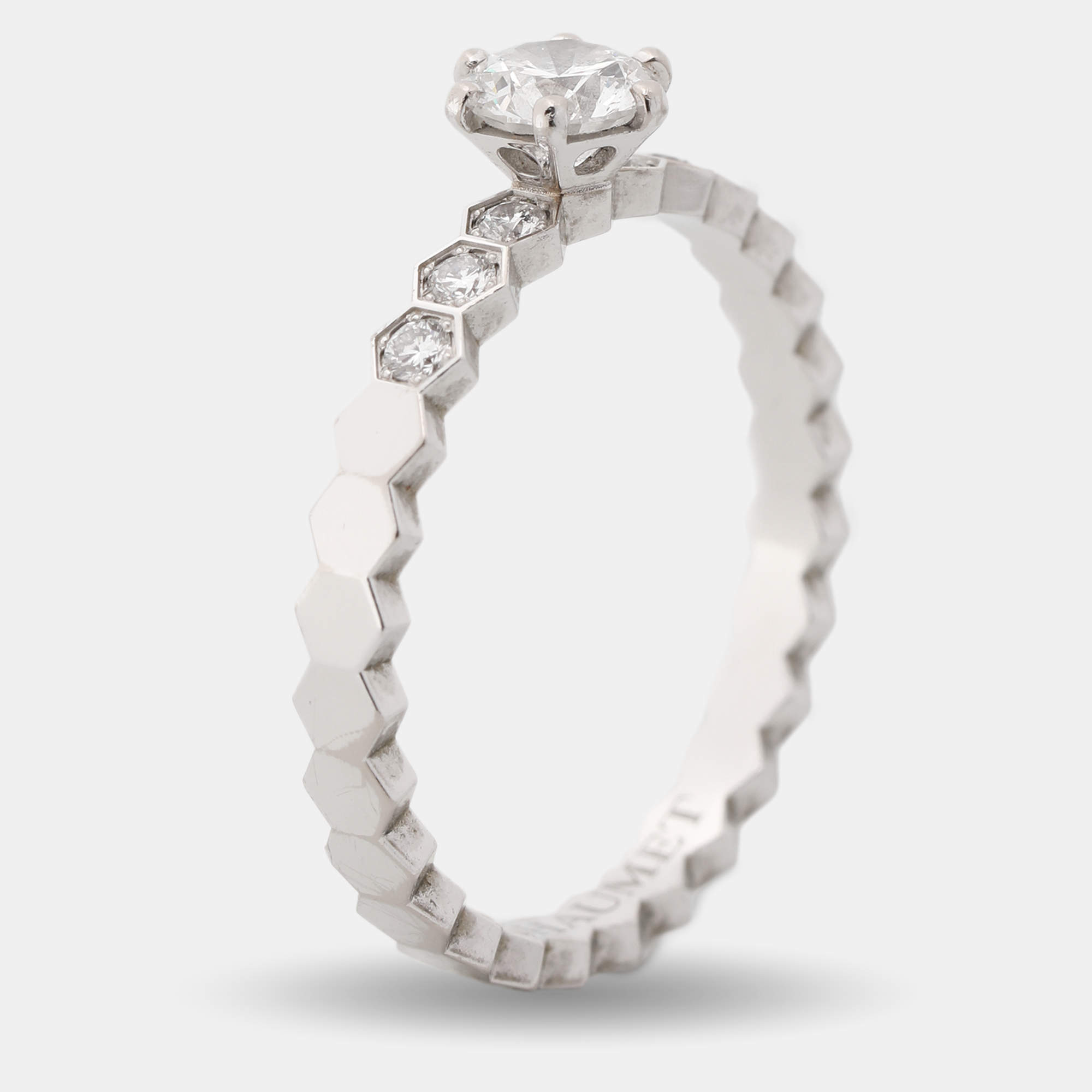 Chaumet Bee My Love Solitaire 0.33ct Diamond 18K White Gold Ring Size 51