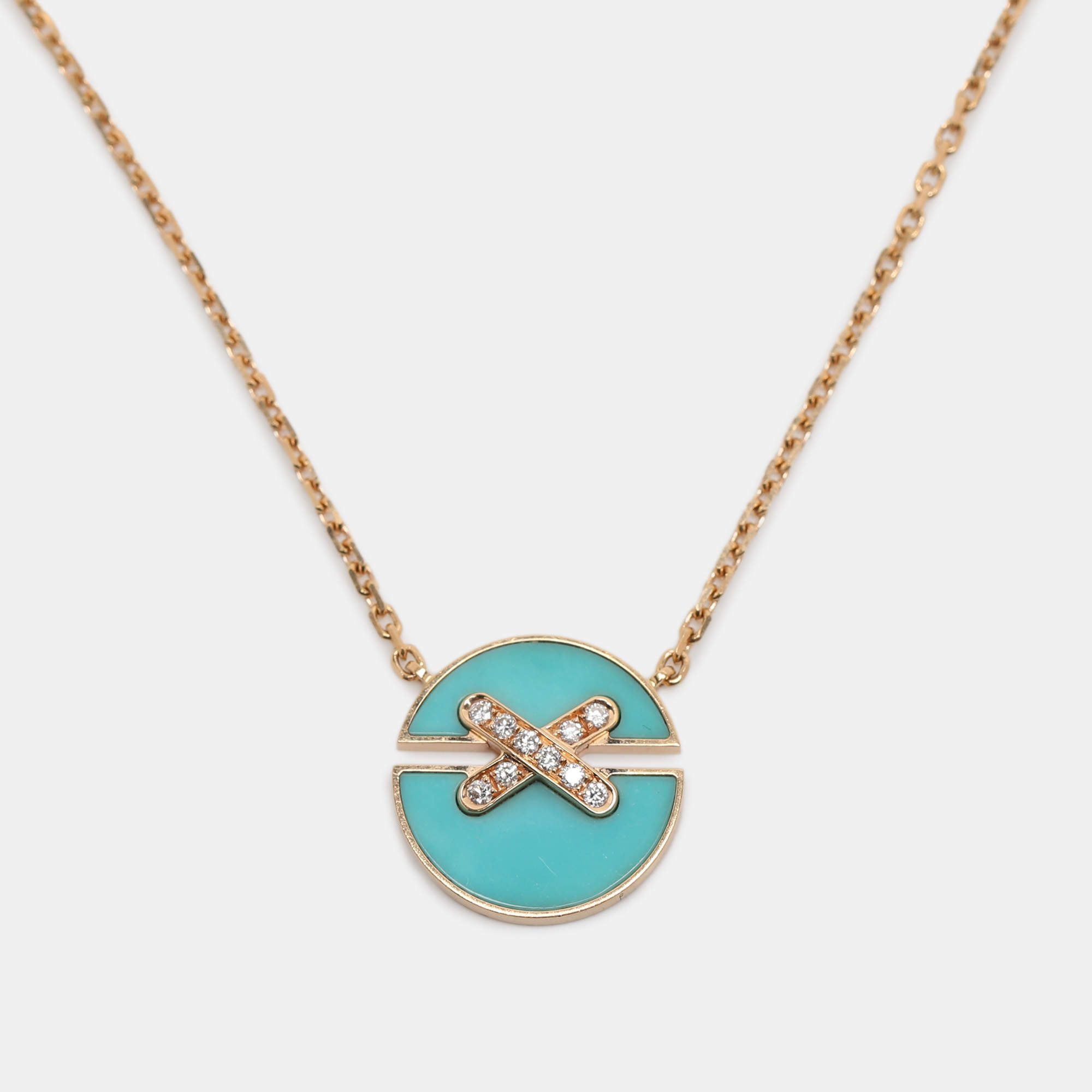 Chaumet Jeux de Liens Turquoise Diamond 18K Rose Gold Harmony Pendant Necklace