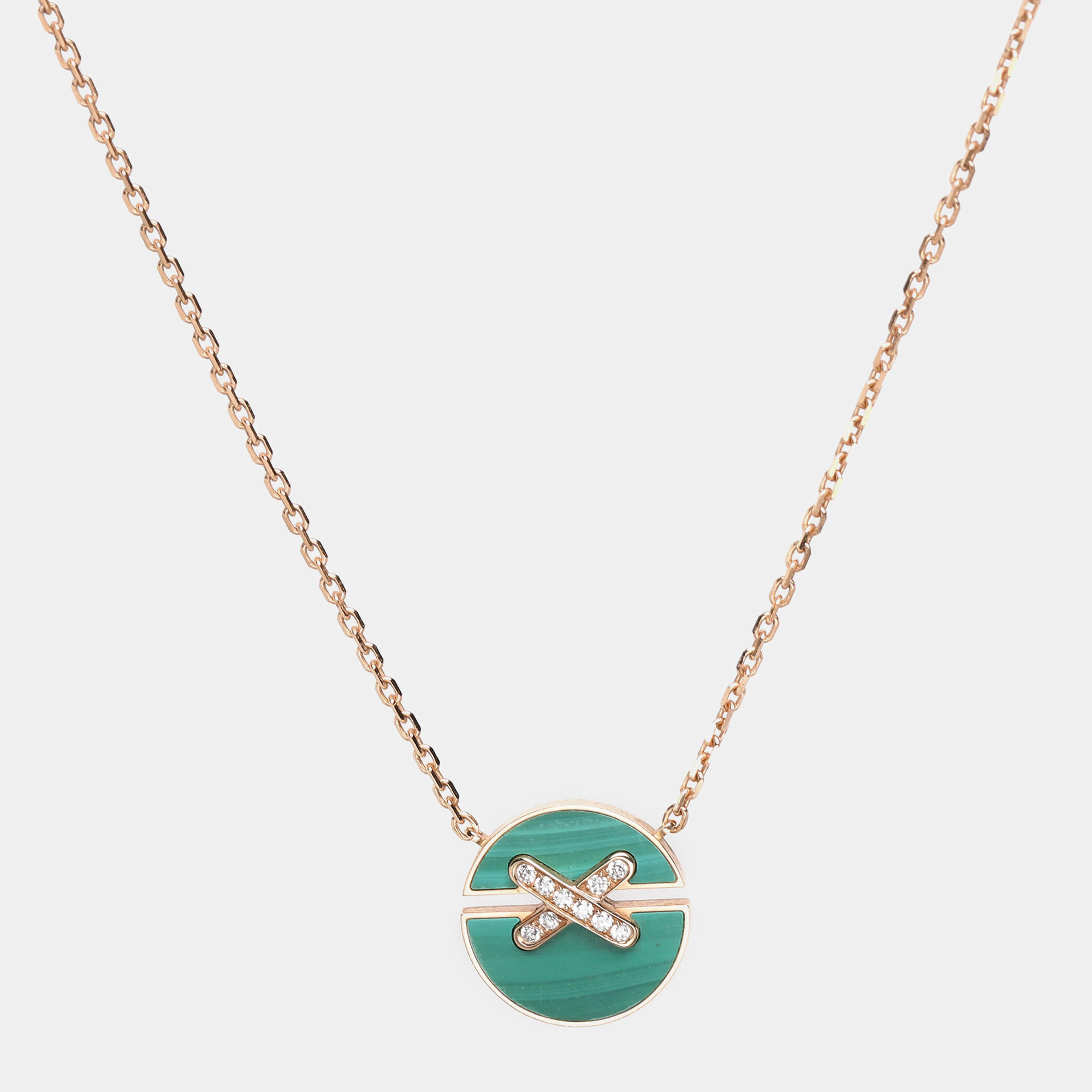 Chaumet Jeux de Liens Harmony Malachite Diamond 18k Rose Gold Small Model Pendant Necklace
