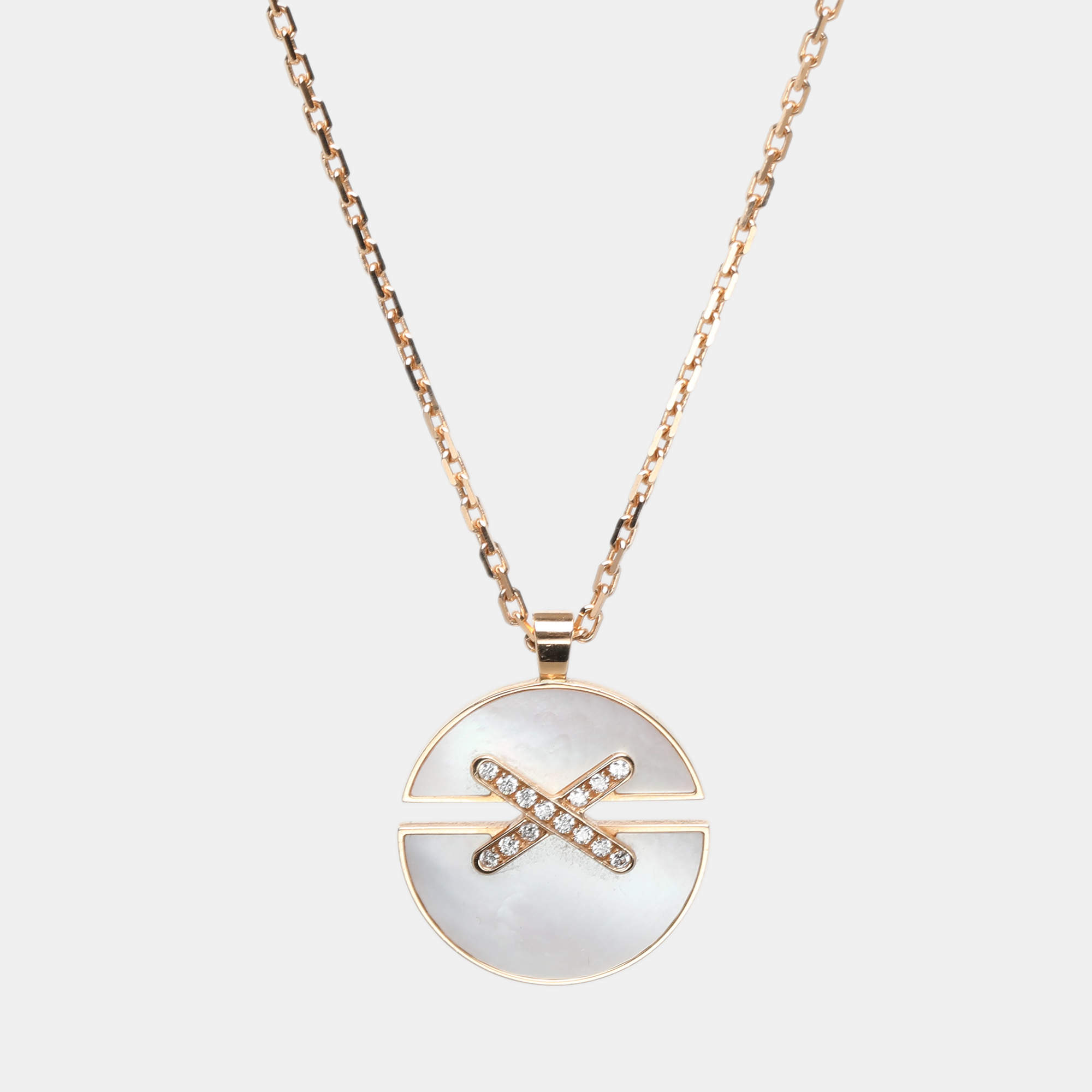 Chaumet Jeux de Liens Harmony Mother of Pearl Diamonds 18k Rose Gold Large Model Pendant Necklace