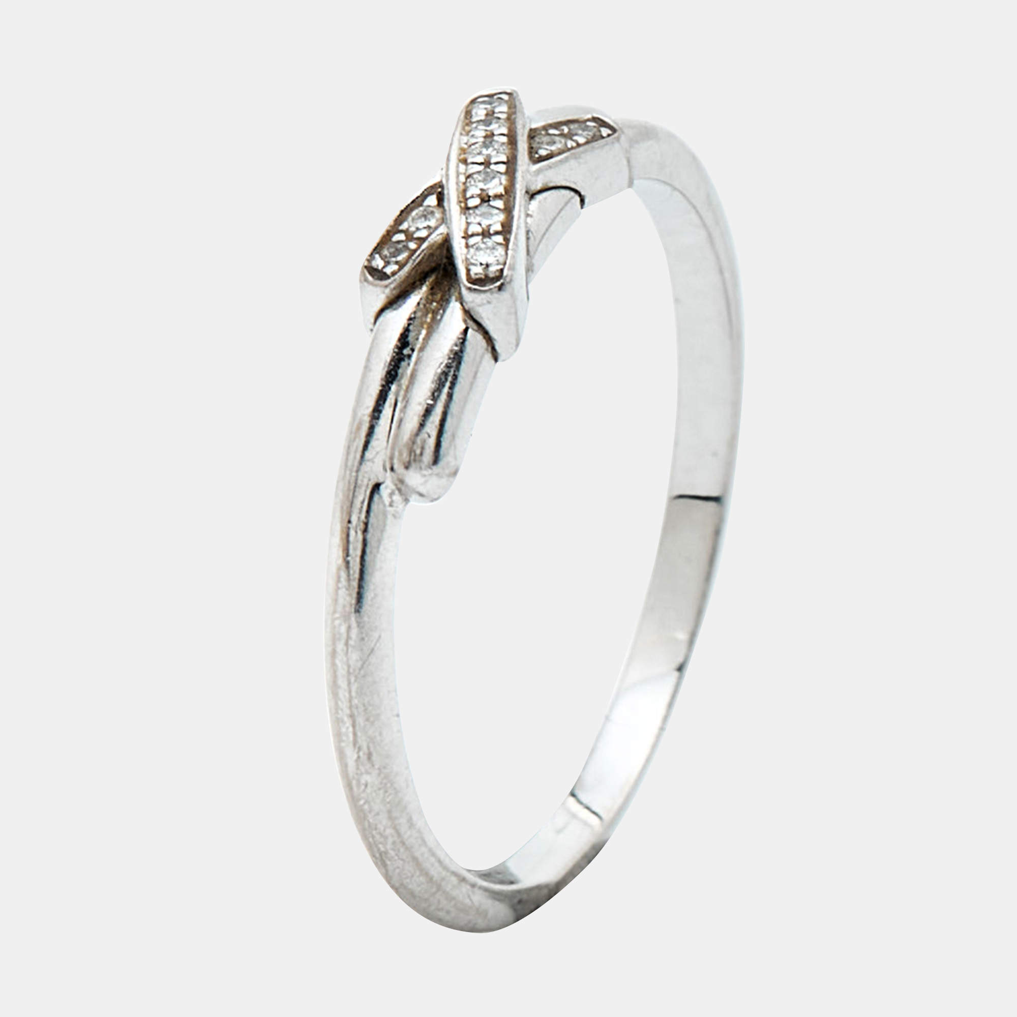 Pre Owned Chaumet Jeux de Liens Diamonds 18k White Gold Ring Size 53