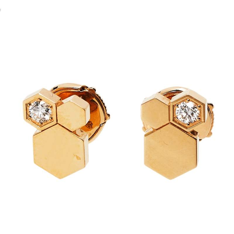 Pre Owned Chaumet Bee My Love Diamond 18k Rose Gold Stud Earrings