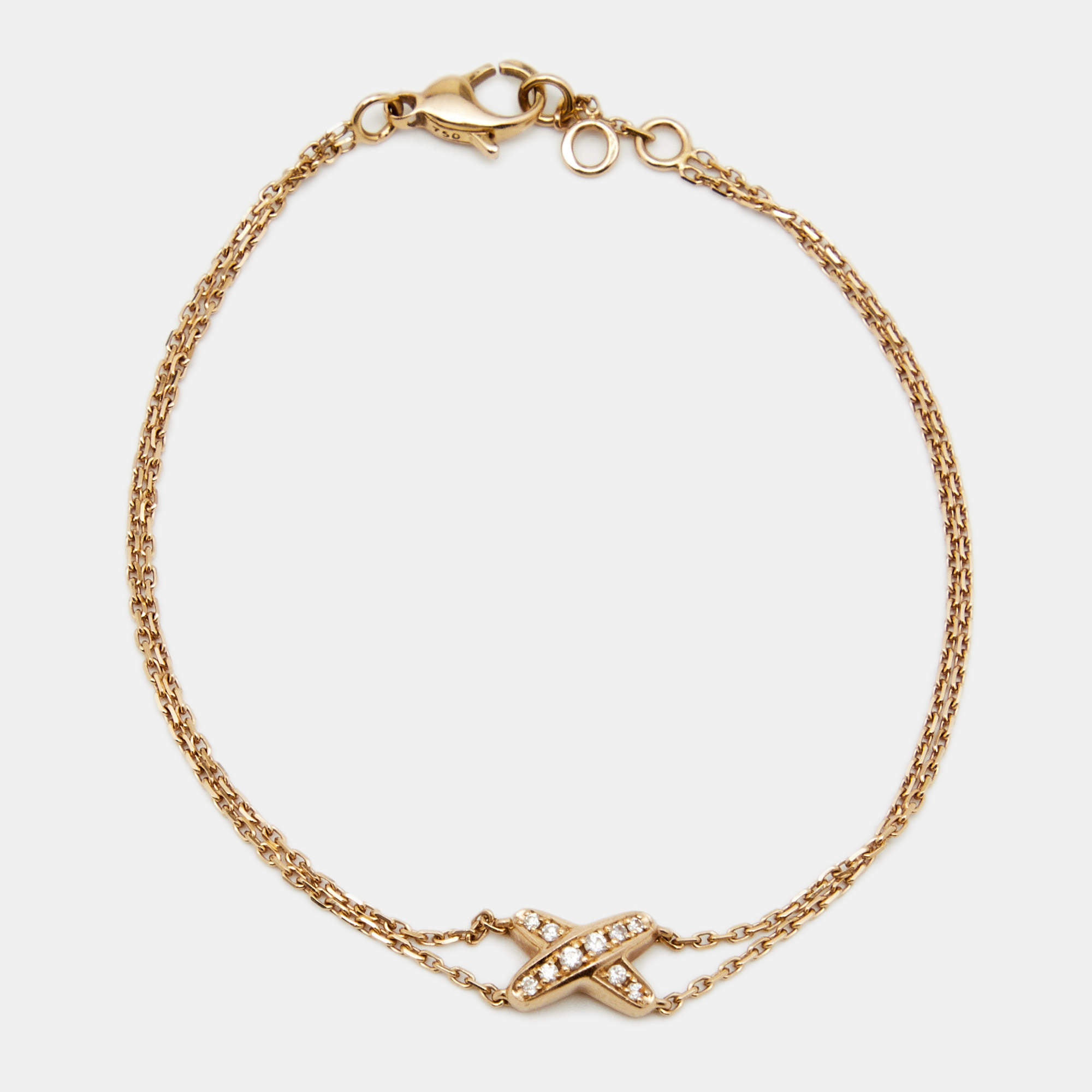 Pre Owned Chaumet Mini Liens Diamond 18k Rose Gold Double Chain Bracelet 