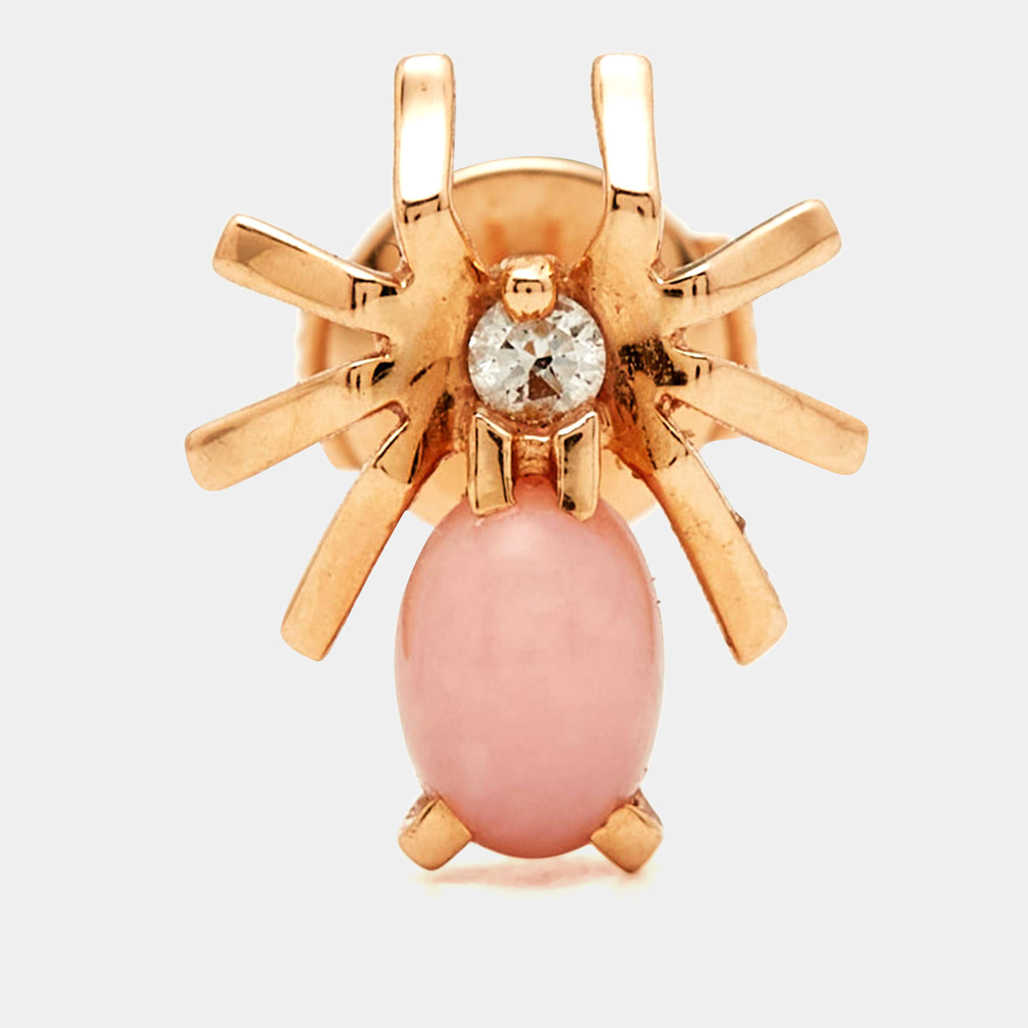 Pre Owned Chaumet Attrape-Moi Spider Diamond Pink Opal 18k Rose Gold Single  Earrings