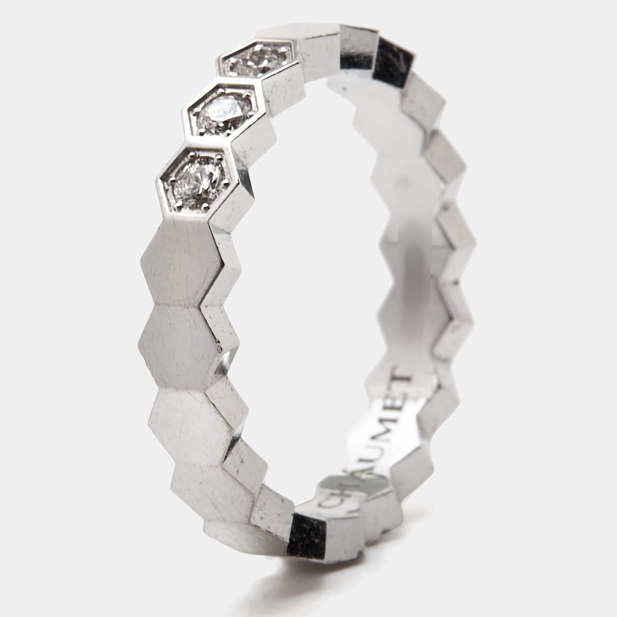 Chaumet Bee My Love 3 Diamond 18k White Gold Ring Size 50