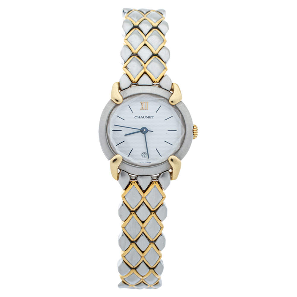 Chaumet White 18K Yellow Gold Stainless Steel Women's Wristwatch 25 mm