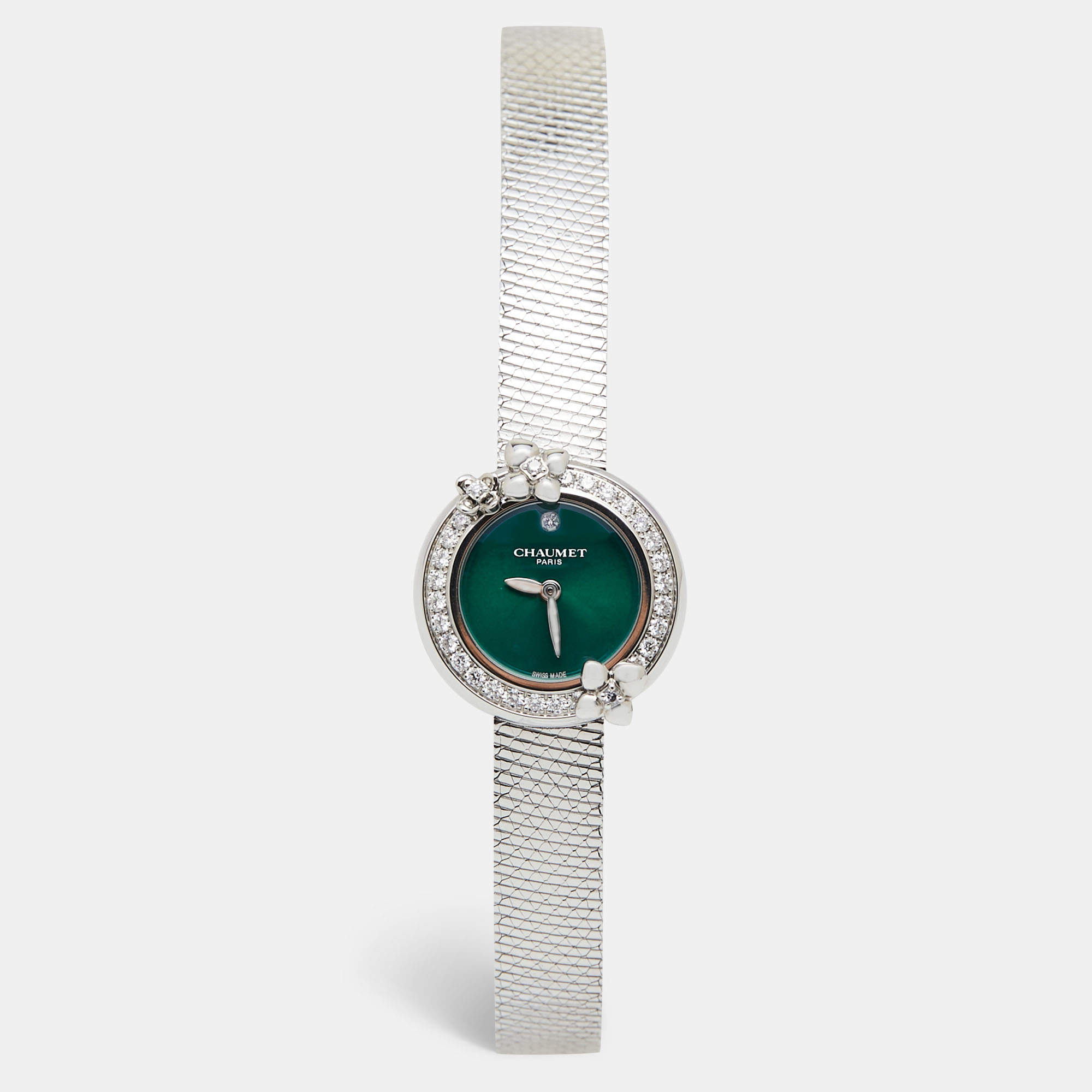 Pre Owned Chaumet Green Stainless Steel Diamond Hortensia Eden W83880-001 Women's Wristwatch 22 mm  