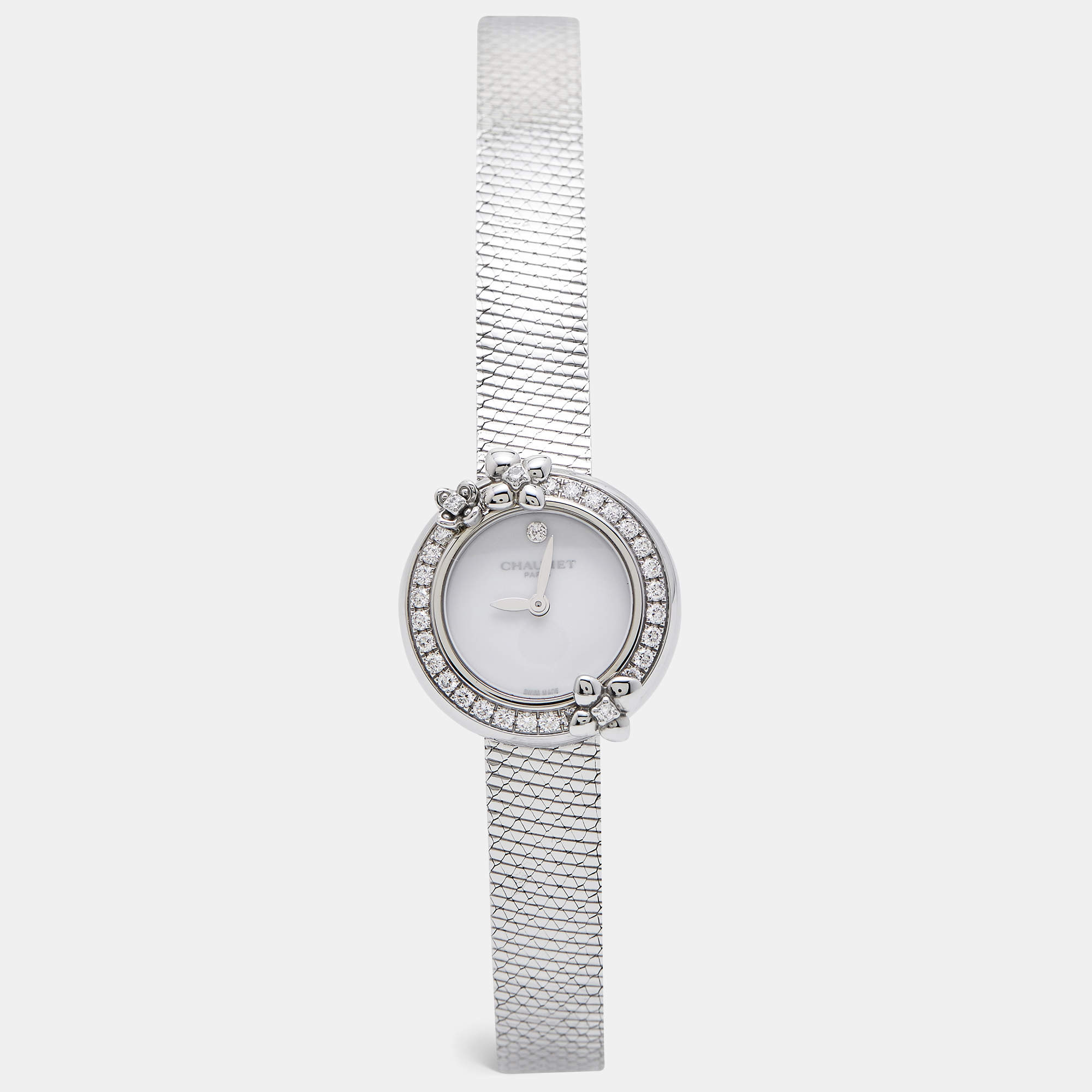 Chaumet White Stainless Steel Diamond Hortensia W20611-20W Women's Wristwatch 22.40 mm