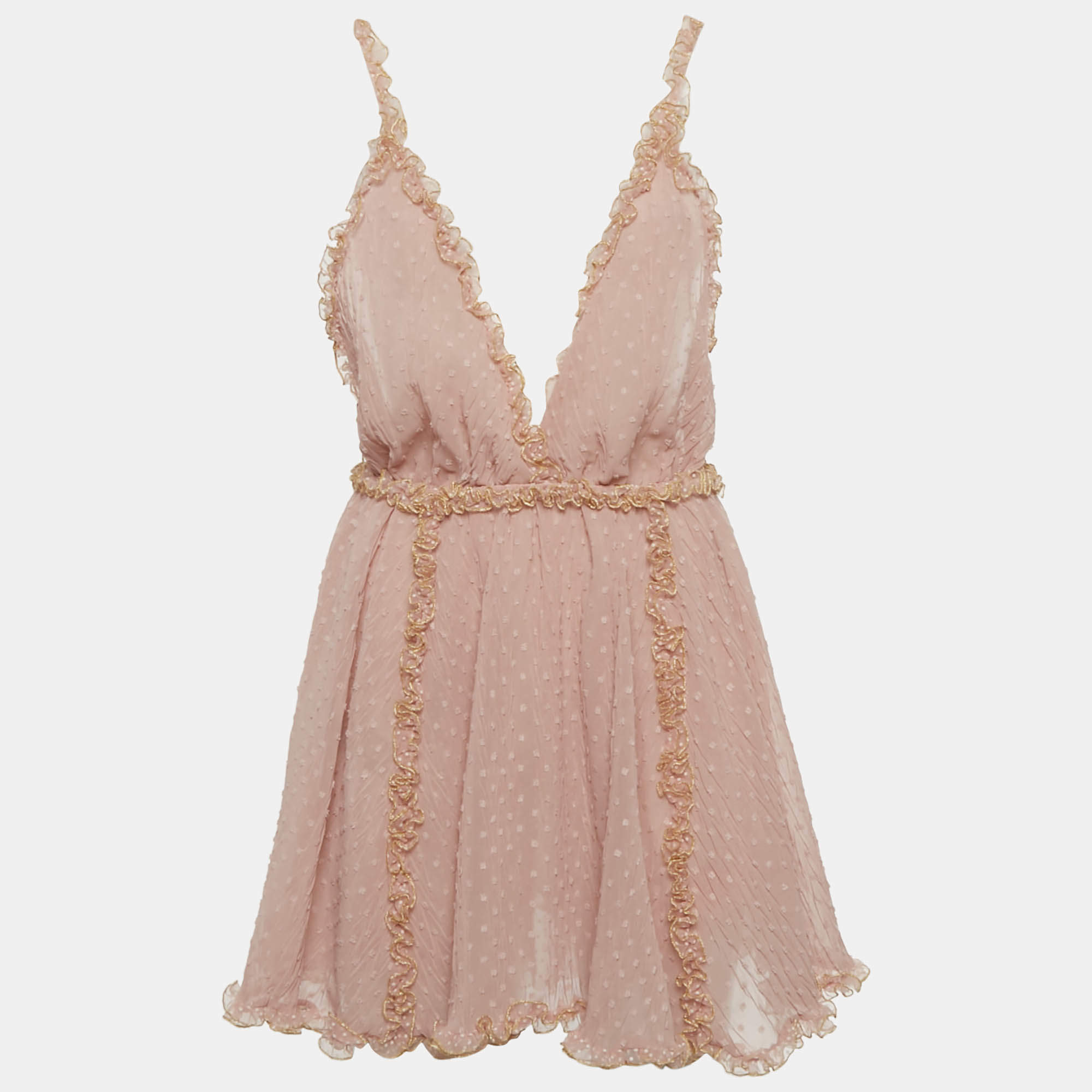 مملوكة مسبقًا Chio Pink Swiss Dot Chiffon Frill Mini Dress S