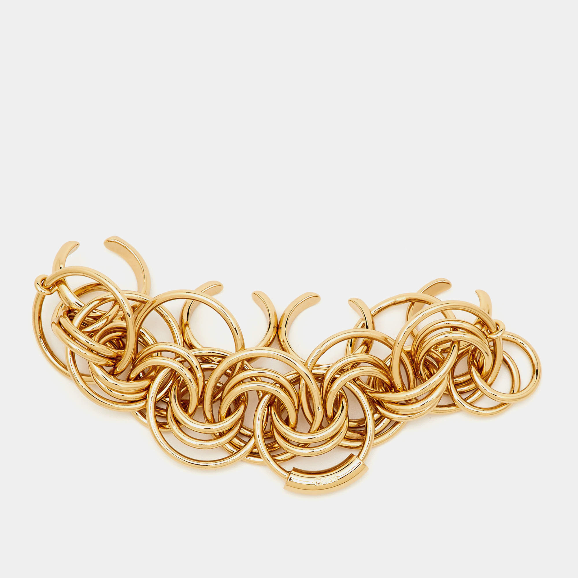 Pre Owned Chloé Reese Gold Tone Multi Finger Cocktail Ring Size 52