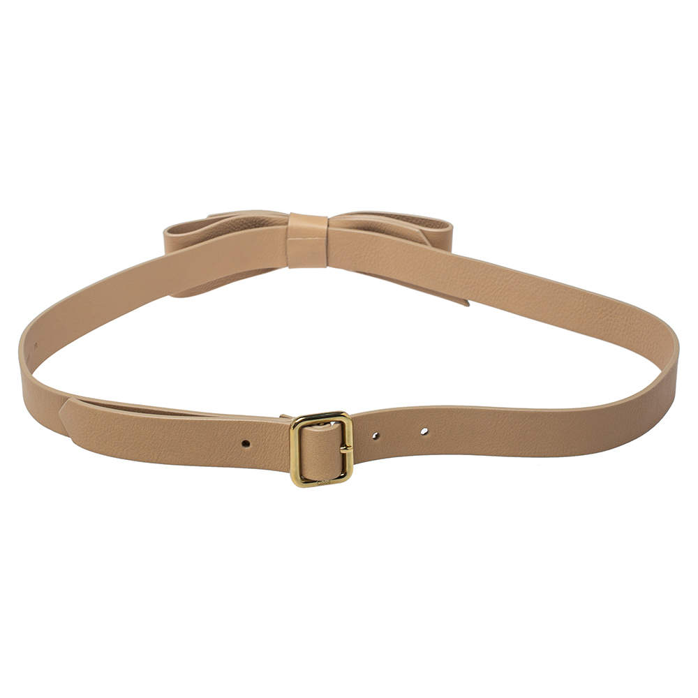Pre Owned Chloe Beige Leather Bow Belt 90CM