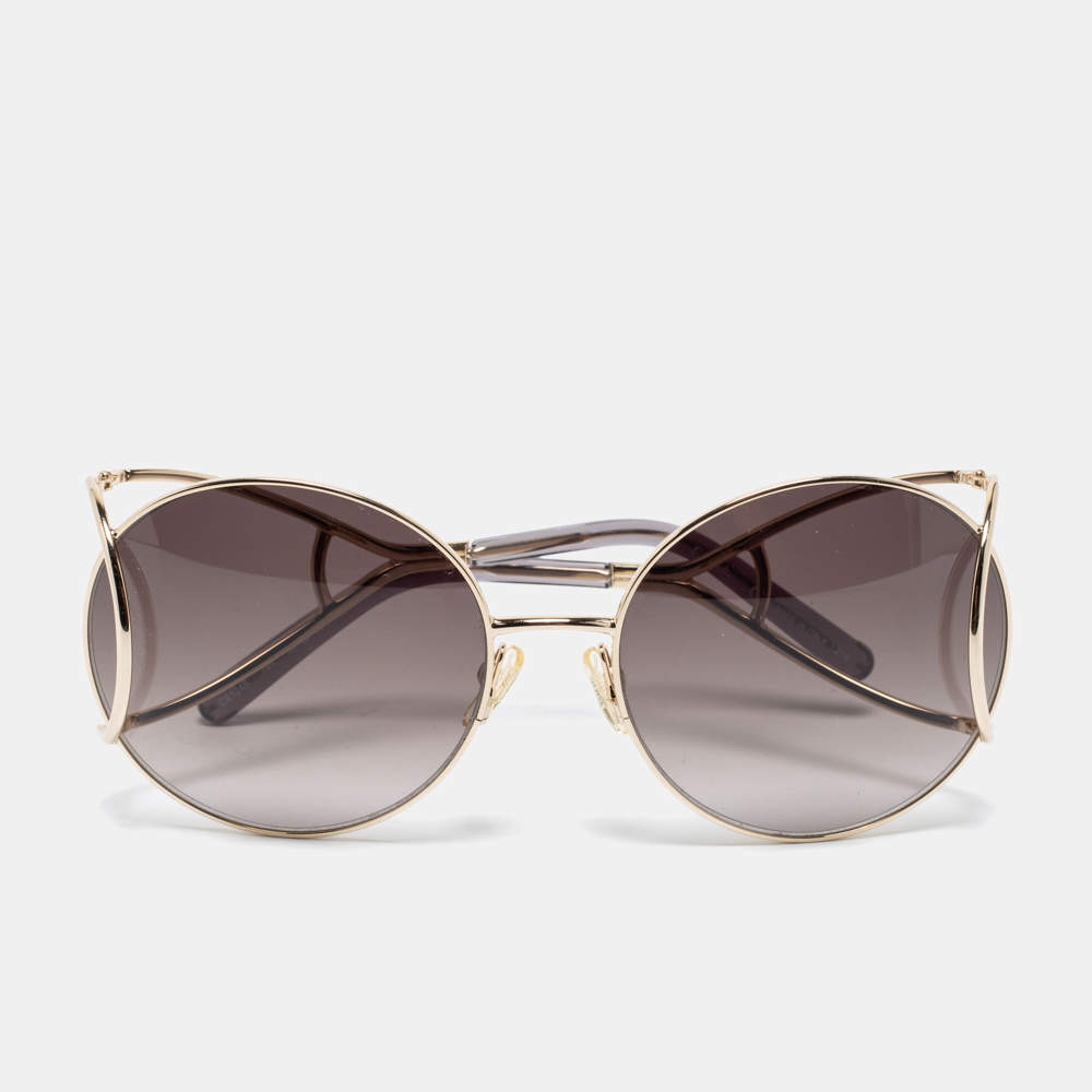 Pre Owned Chloé Gold Tone/Grey Gradient CE124S Jackson Round Sunglasses