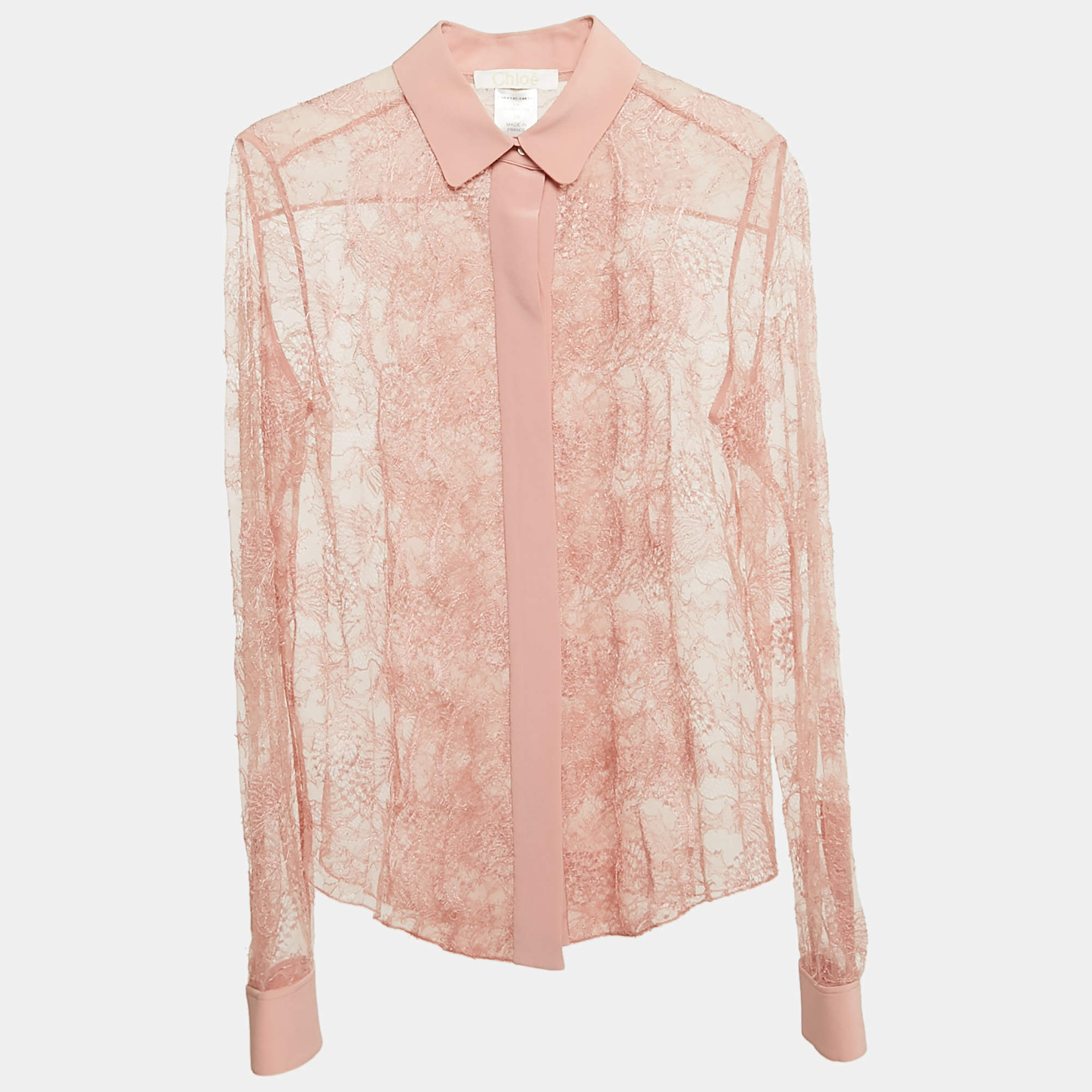 Pre Owned Chloe Powder Pink Lace Full Sleeve Shirt S