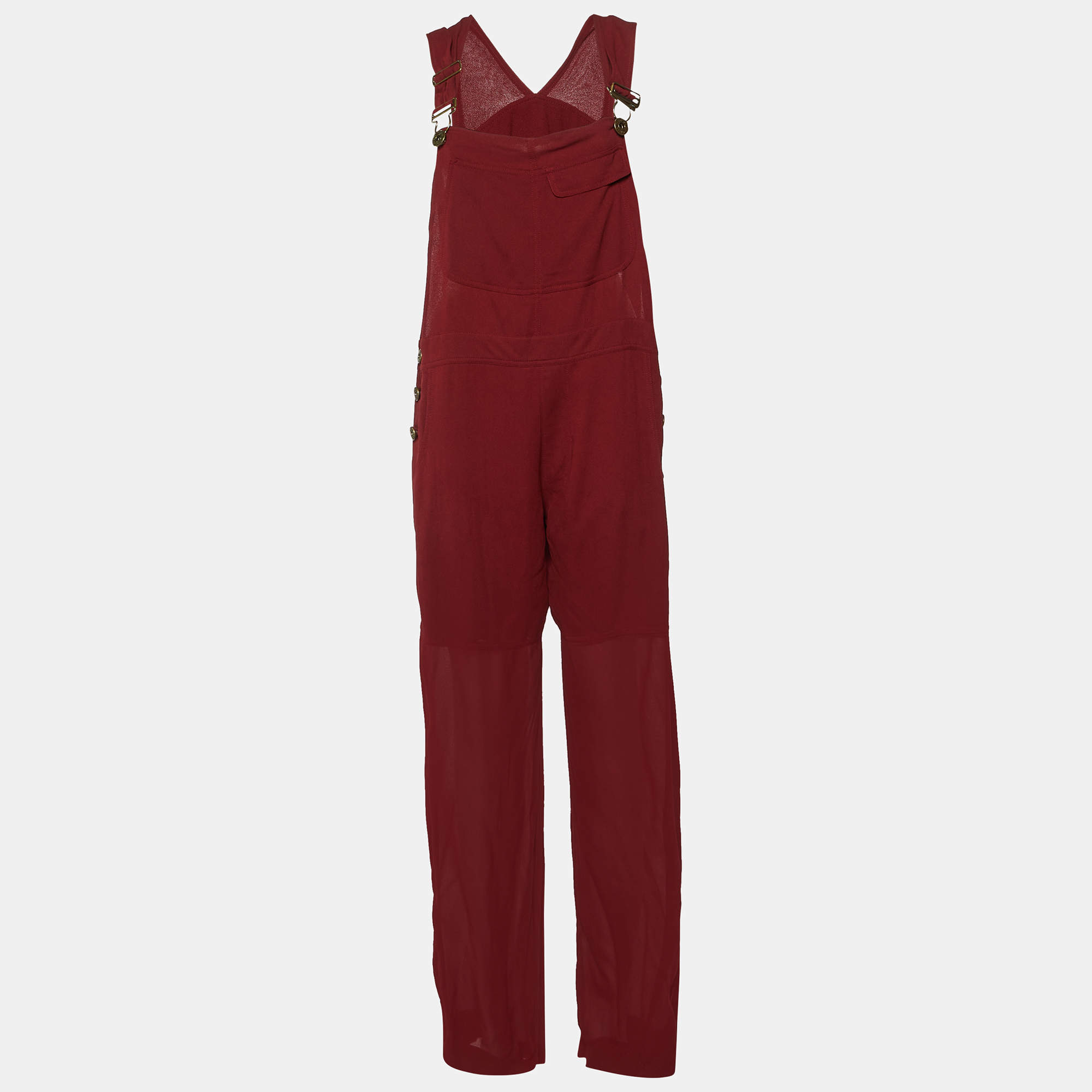Pre Owned Chloe Burgundy Crepe Buckled Jumpsuit L