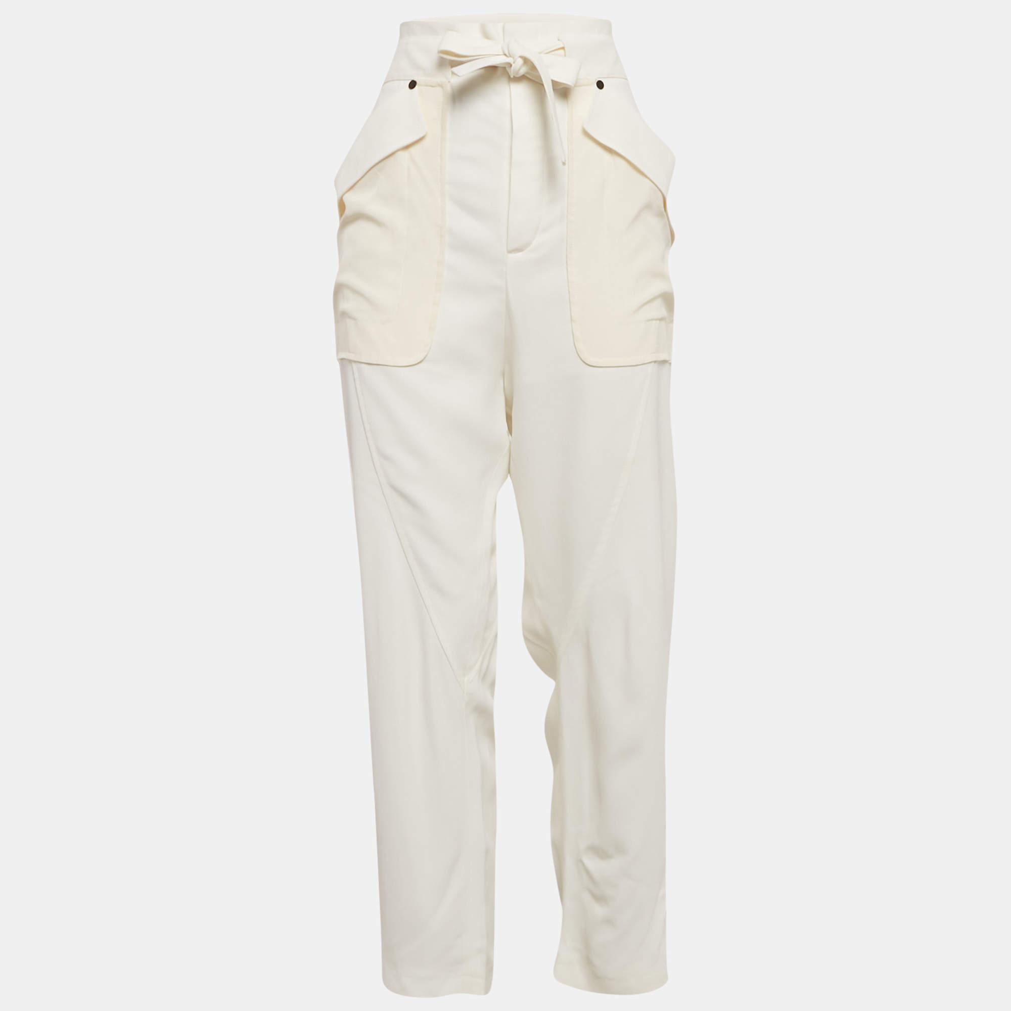Chloé Milk White Crepe Oversized Pocket Detail Trousers M