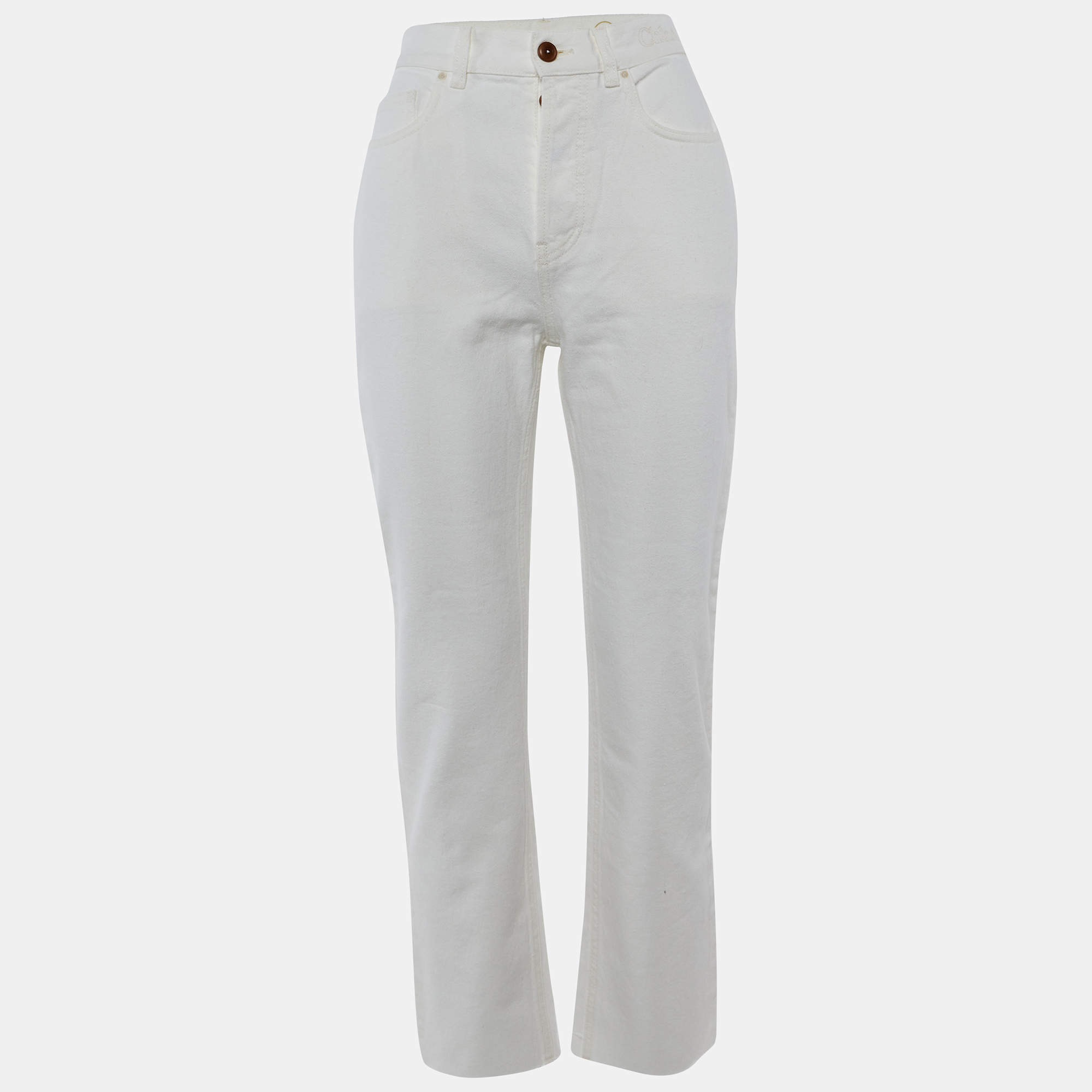 Pre Owned Chloé White Denim Straight Fit jeans S/Waist 27"