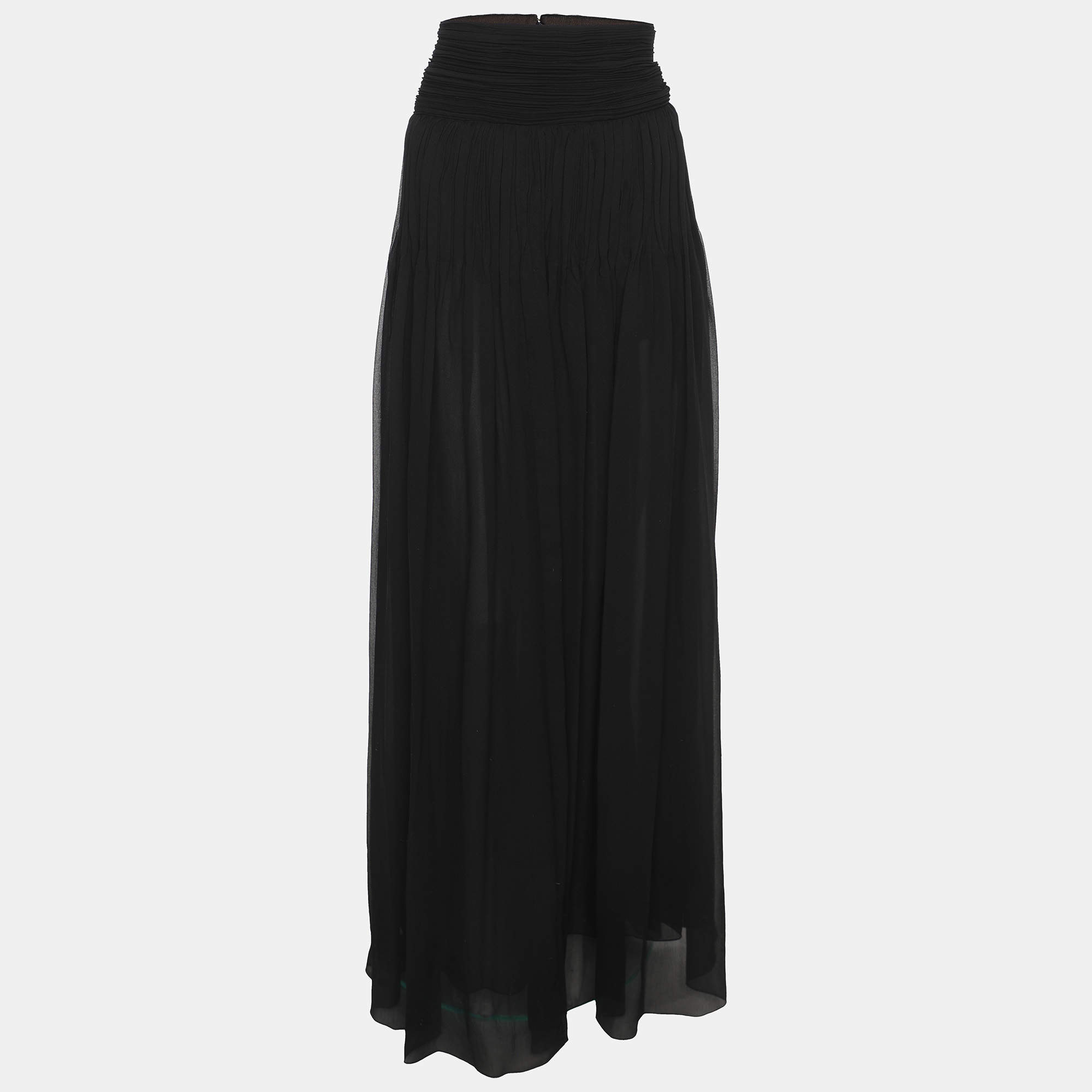 Pre Owned Chloe Black SIlk Pleated Midi Skirts M