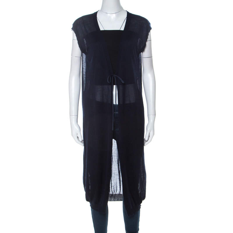Pre Owned Chloe Navy Blue Cashmere Front Tie Sleeveless Vest M 